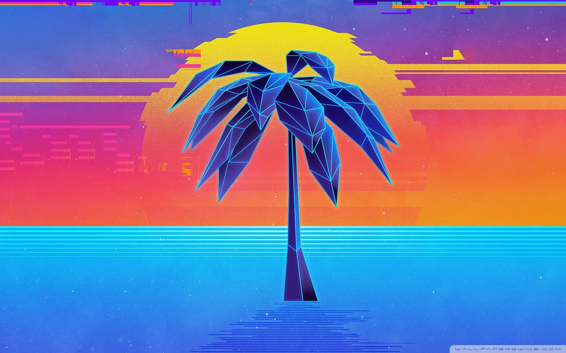 Palme, Sonne, Synthwave, Low-Poly, Retro, 16:10, Full-HD-Hintergrundbild für den Desktop