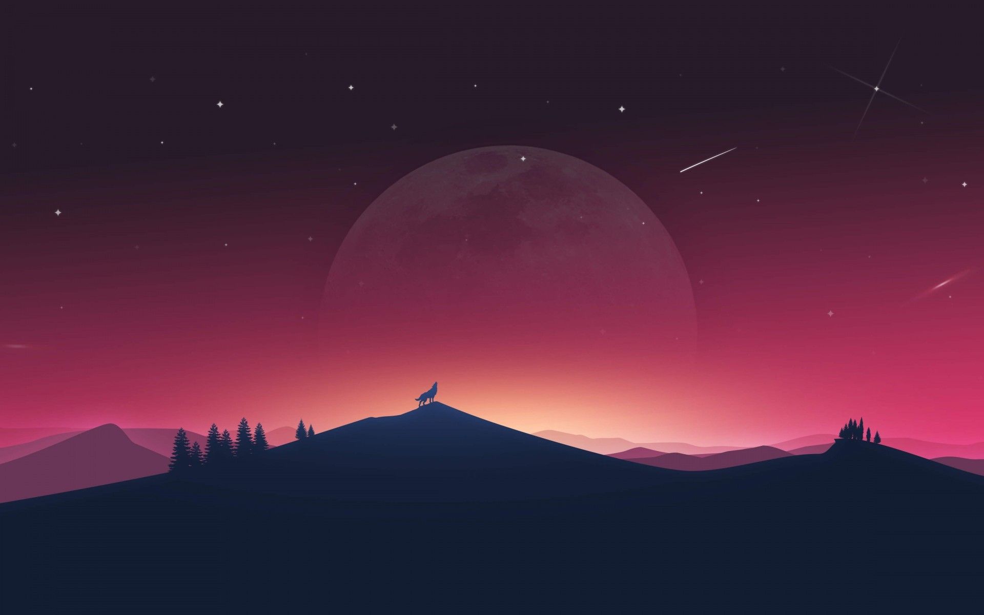 Mond, Wolf, Hügel, Silhouette, Abenddämmerung, 16:10, Full-HD-Hintergrundbild für den Desktop