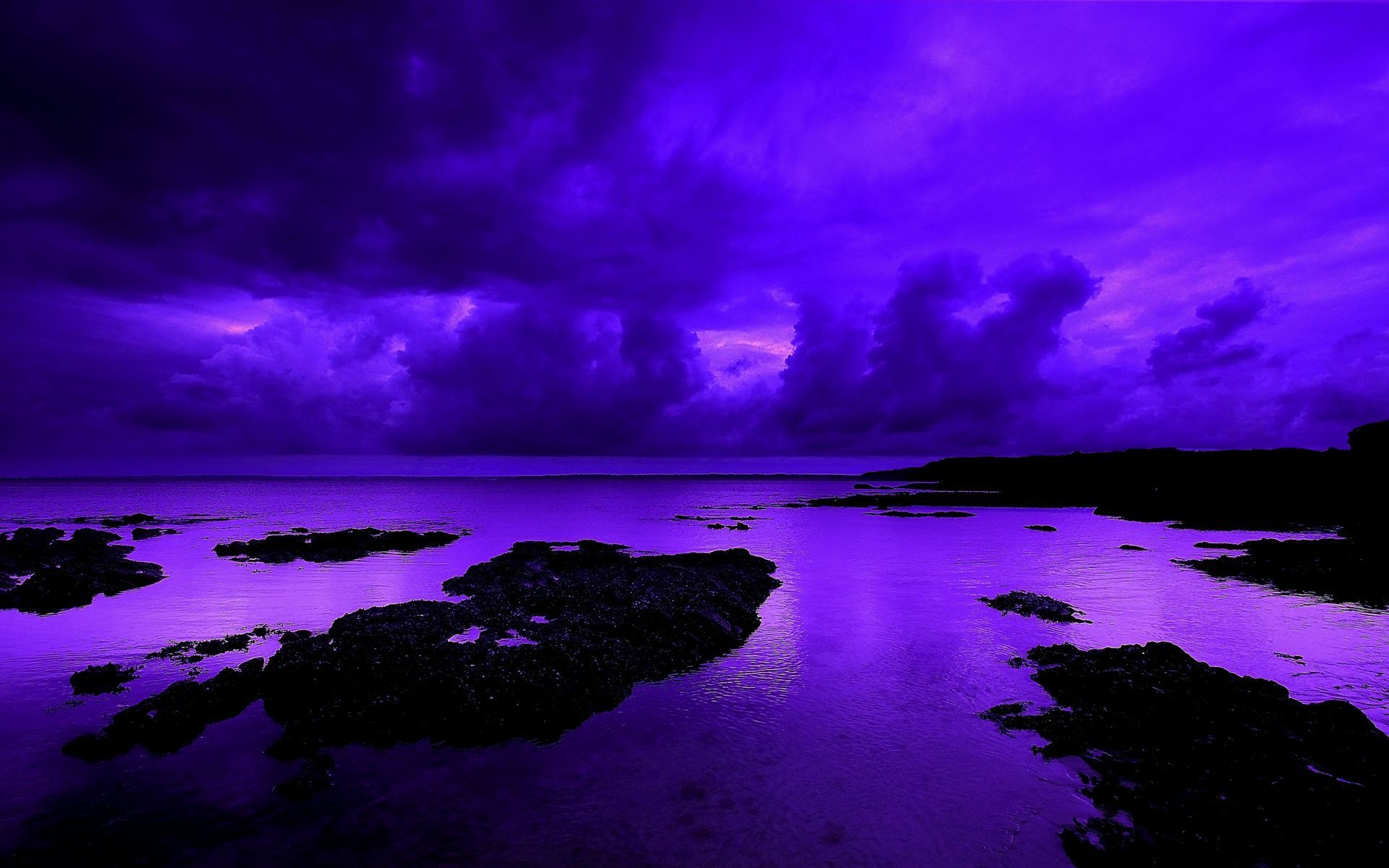 Küste, Felsen, Gewitterwolken, Lila, Meer, 16:10, Full-HD-Hintergrundbild für den Desktop