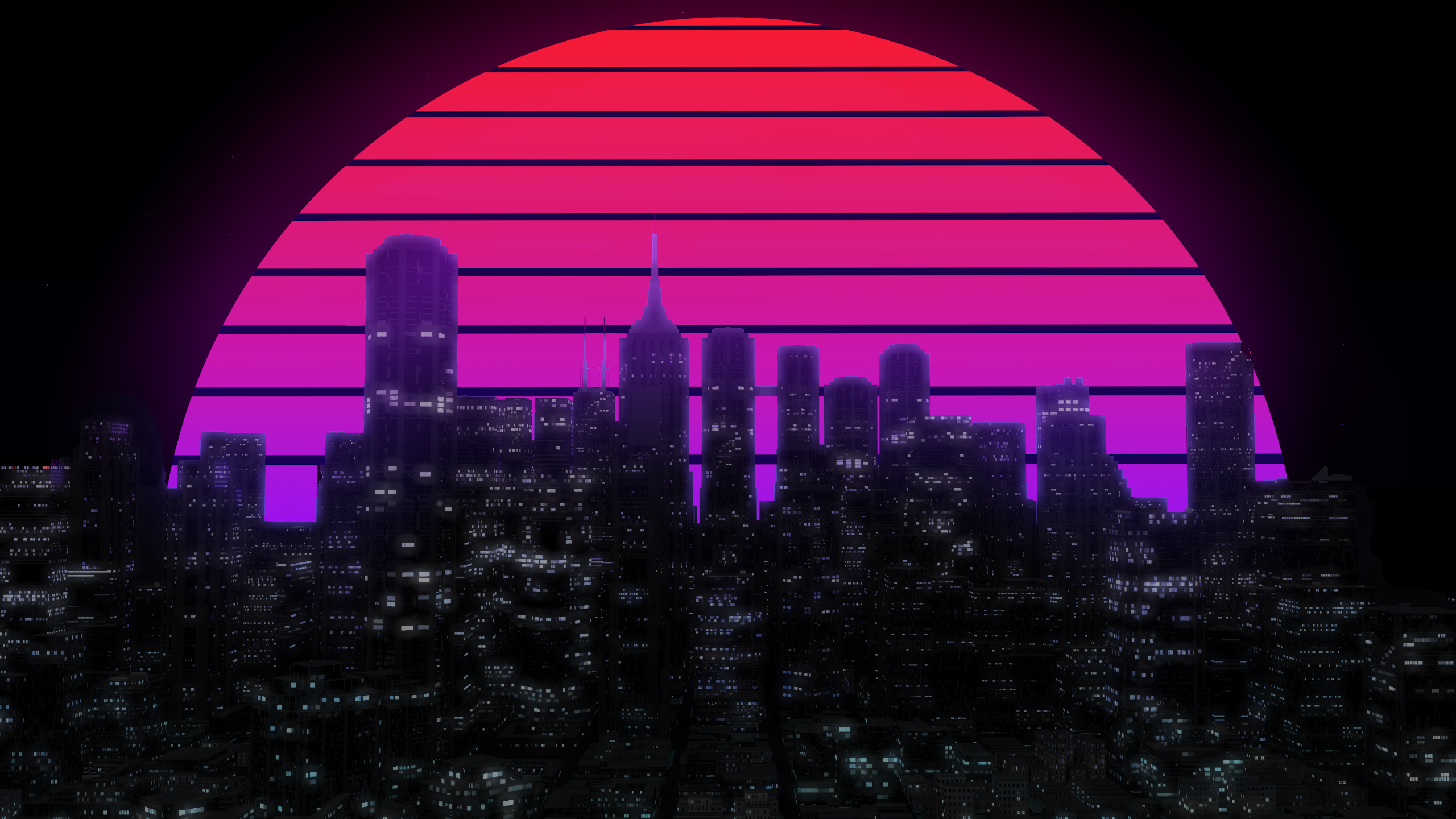Synthwave, Sonne, Skyline, Pink, Retro, 2K, Desktop-Hintergrund für Windows
