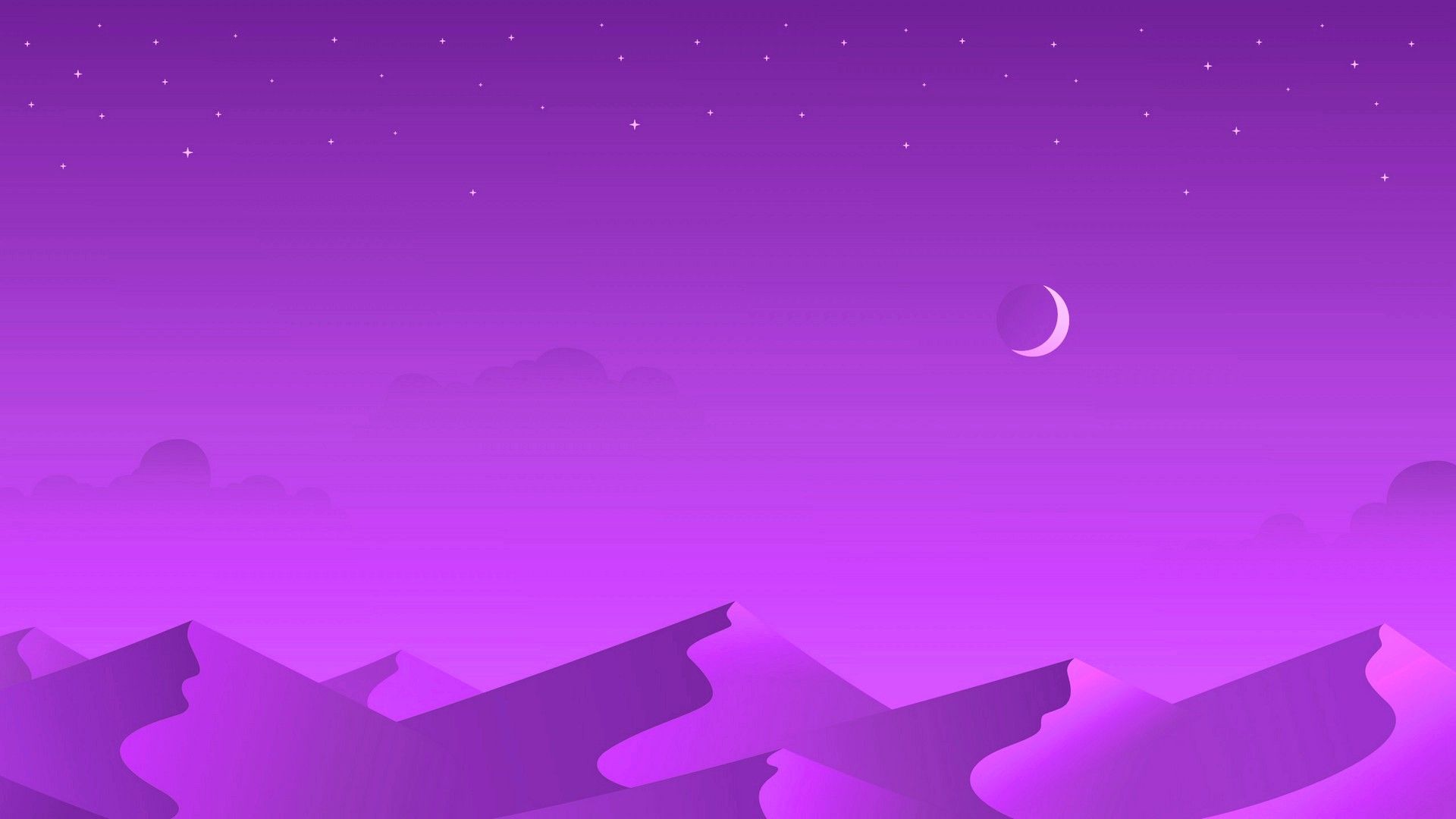 Wüste, Dünen, Mondsichel, Lila Himmel, Minimalistisch, 1920x1080, Full-HD-Hintergrundbild für PC