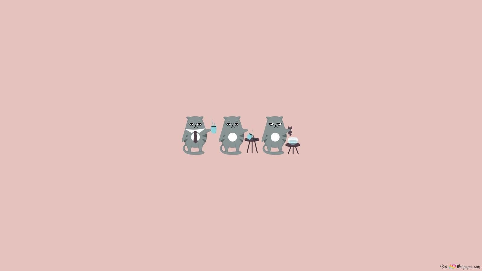 Katzen, Cartoon, Niedlich, Rosa Hintergrund, Minimalistisch, HD Wallpaper