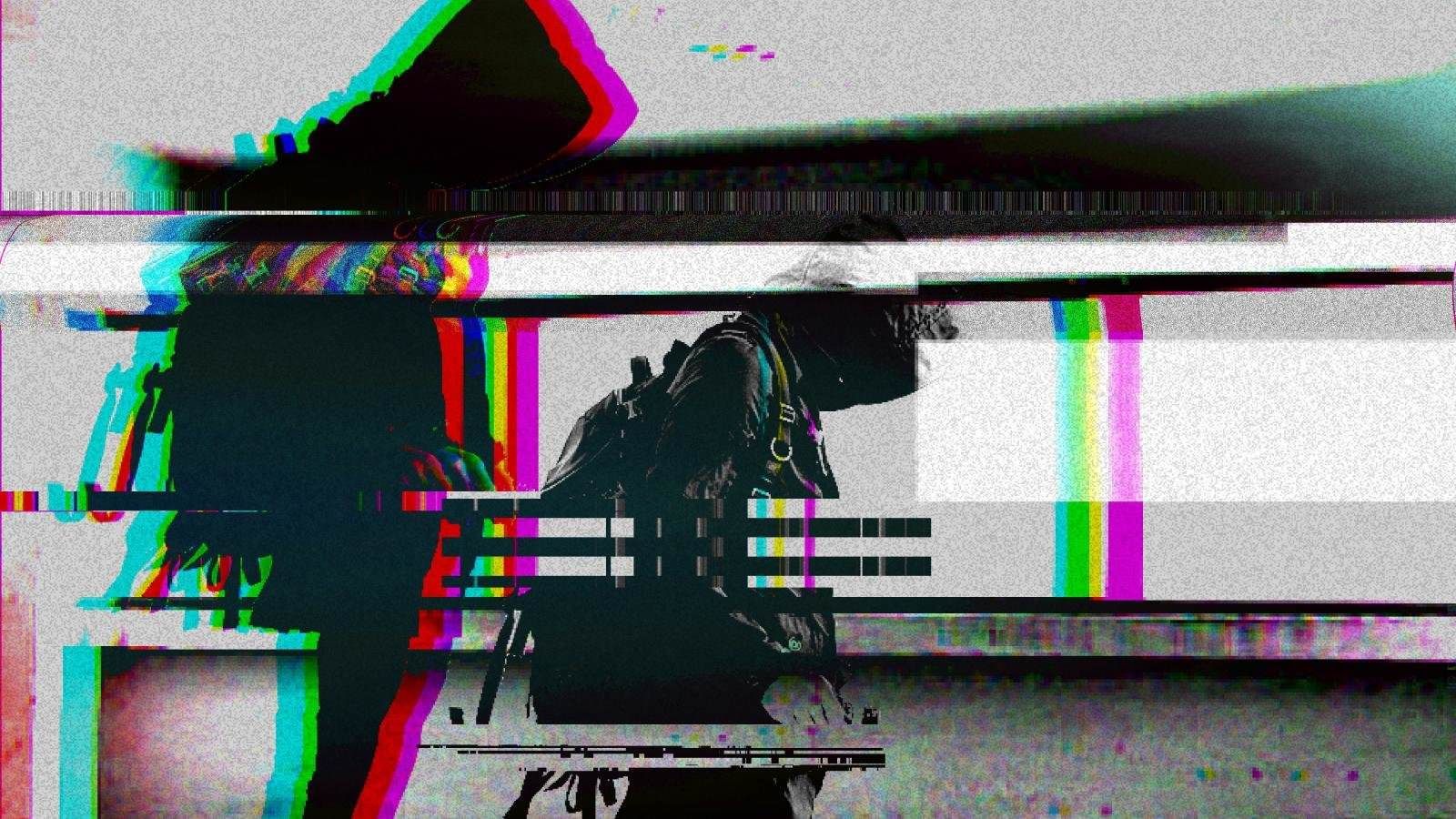 Glitch, Person, Bank, Schwarz-Weiß, Verzerrung, 16:9, HD-Hintergrundbild für den Desktop