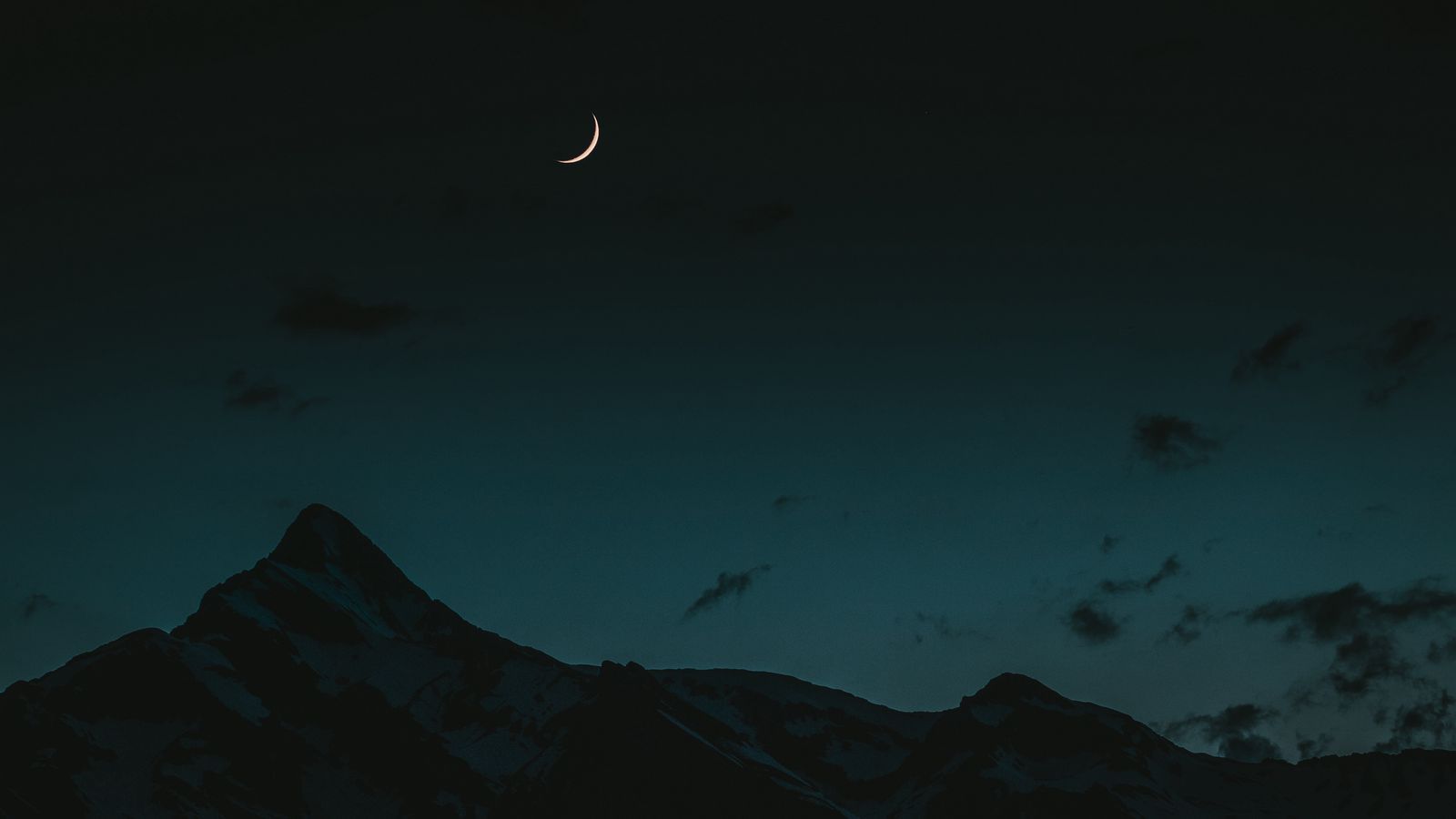 Berge, Mondsichel, Dunkel, Minimalistisch, Nacht, HD, Hintergrund für den Desktop