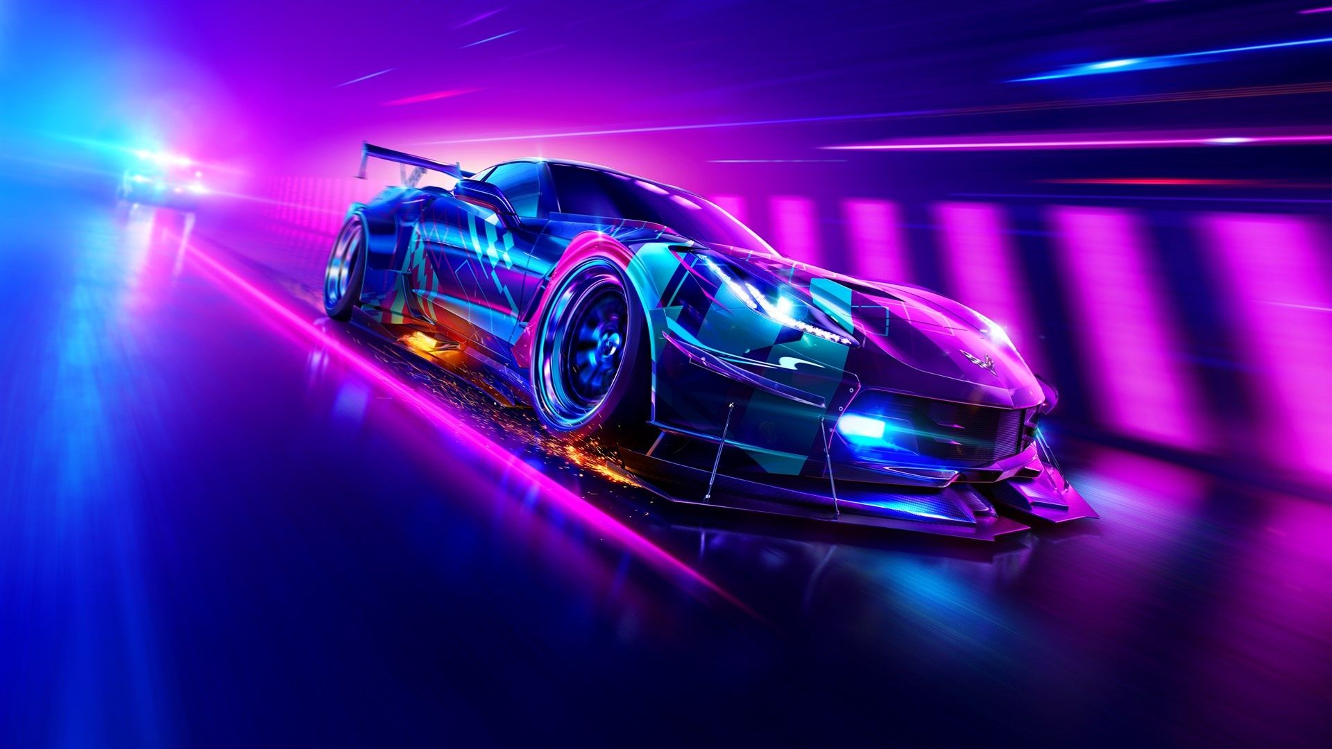 Sportwagen, Synthwave, Lila, Pink, Geschwindigkeit, 16:9, Full-HD-Hintergrundbild für den Desktop