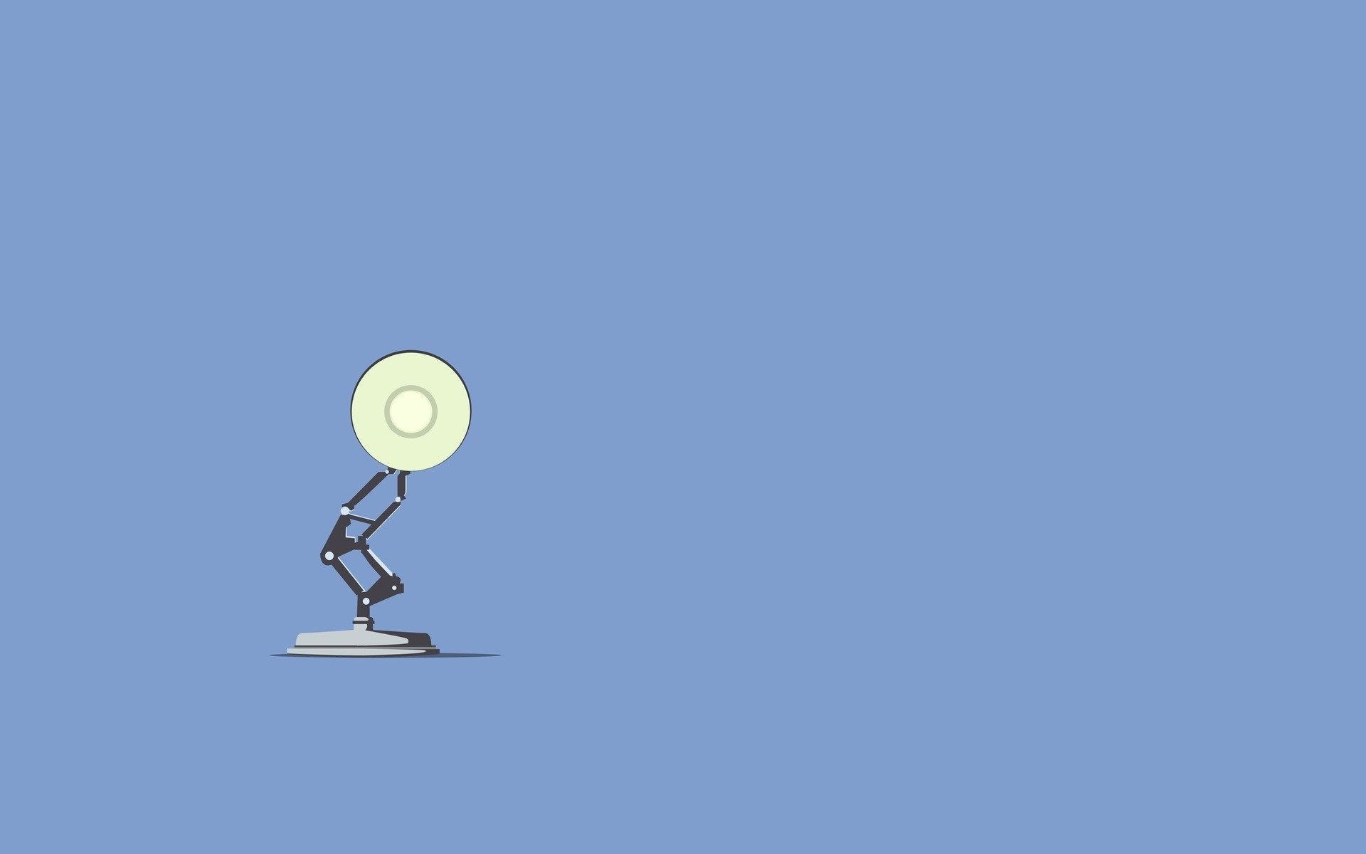 Pixar-Lampe, Luxo Jr., Pixar, Blauer Hintergrund, Minimalistisch, Full HD Wallpaper