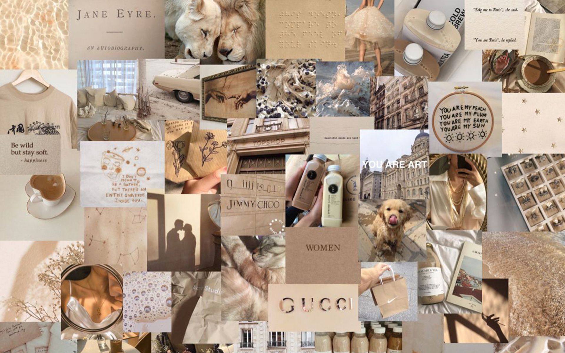 Collage, Beige, Gucci, Ästhetik, Fotos, 16:10, Full-HD-Hintergrundbild für den Desktop