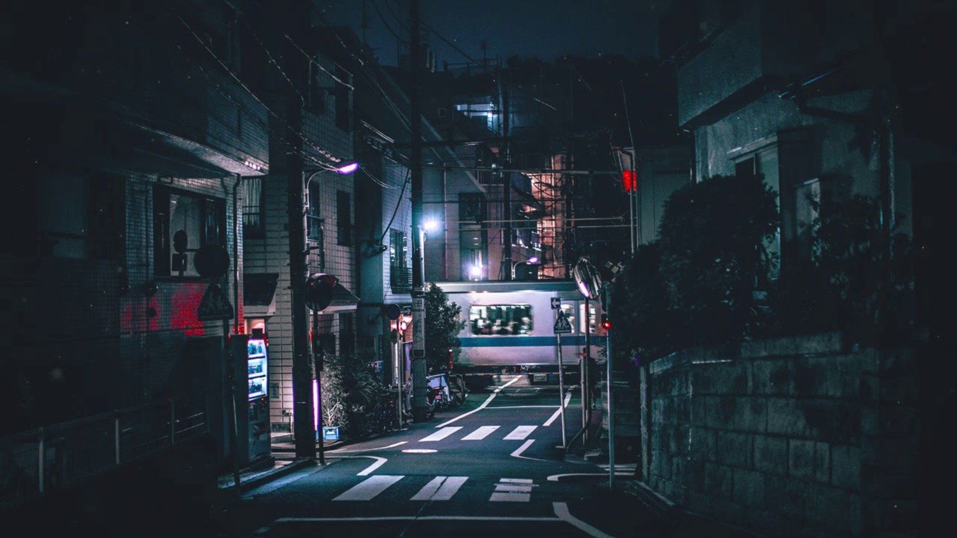 Gasse, Japan, Nacht, Zebrastreifen, Häuser, Full HD 1080p, Desktop-Hintergrundbild