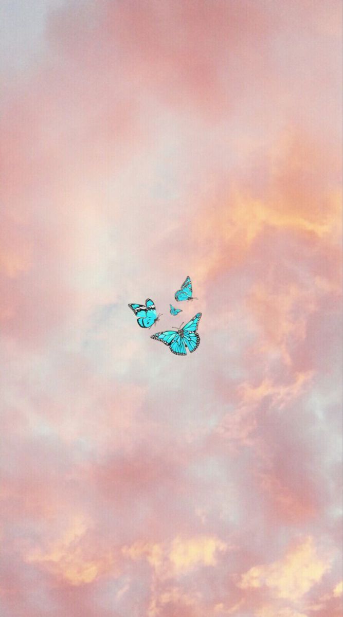 Schmetterling, Rosa Wolken, Pastell, Himmel, Hochformat, Hintergrundbild fürs Smartphone