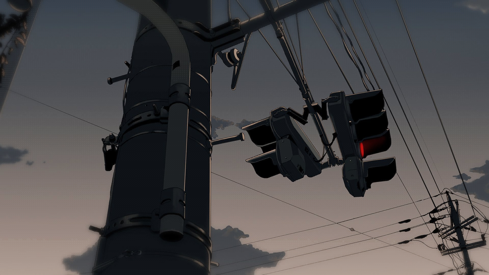 Ampel, Strommast, Stromleitungen, Abend, Anime-Stil, Full HD, Desktop-Hintergrund für Windows