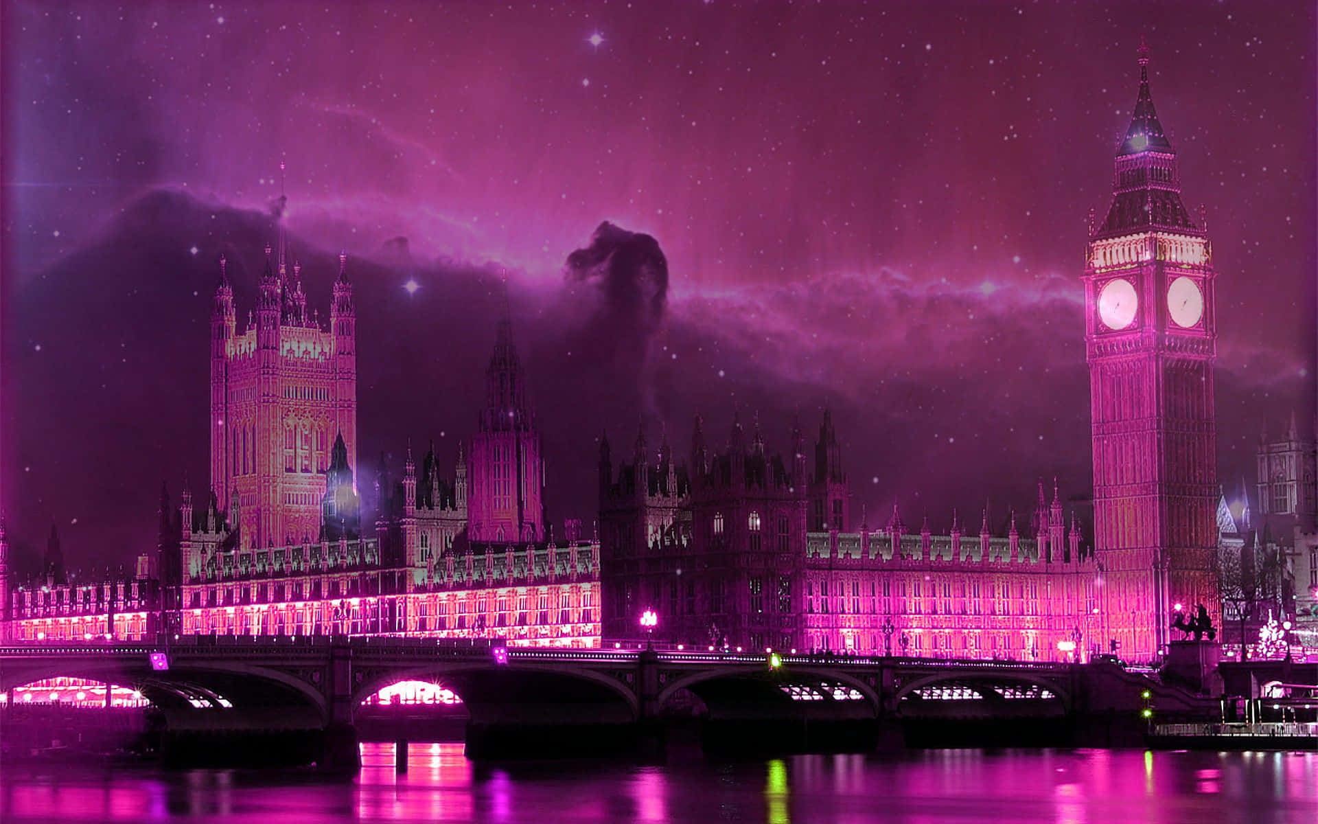 Big Ben, Palace of Westminster, London, Themse, Nacht, Pink, Full HD, Windows-Hintergrundbild
