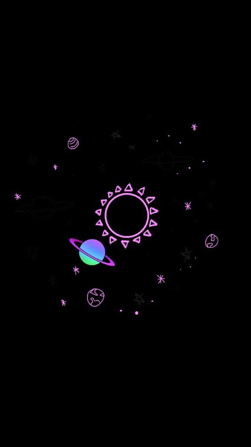 Planet, Sterne, Weltraum, Schwarzer Hintergrund, Minimalistisch, Sperrbildschirm fürs iPhone