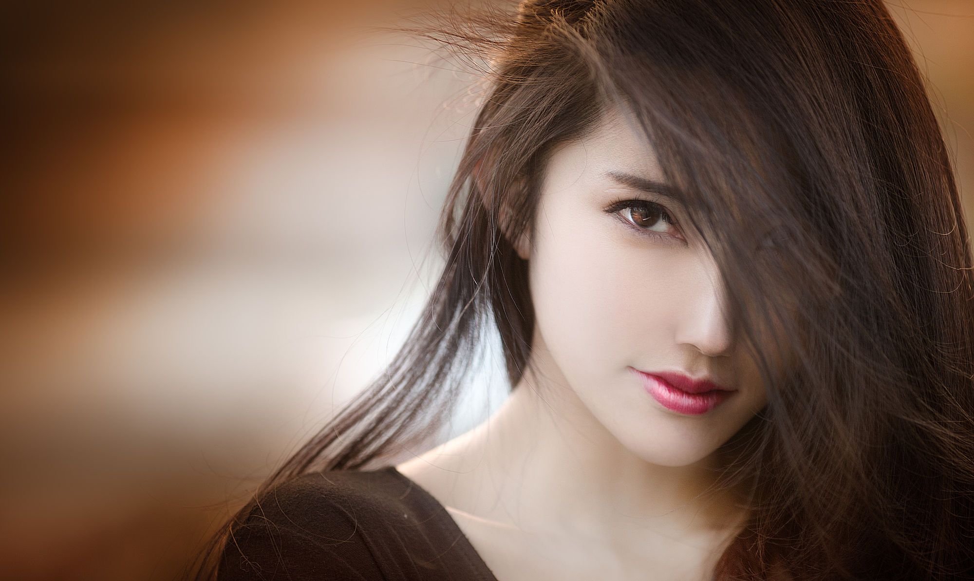 Frau, Porträt, Haare im Gesicht, Braun, Bokeh, Full HD, Desktop-Hintergrund für Windows