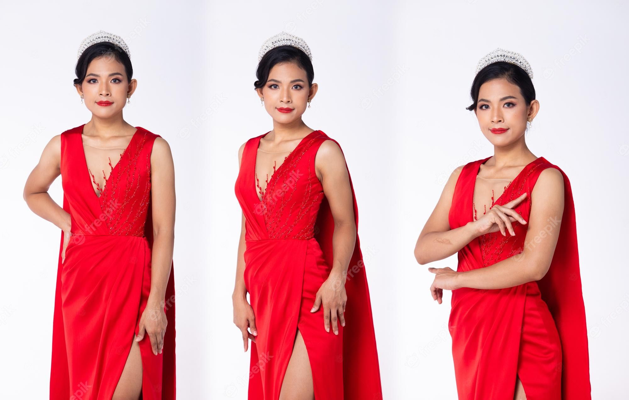 Frau, Rotes Kleid, Diadem, Schönheitswettbewerb, Dreifach, Full HD, Laptop-Hintergrundbild