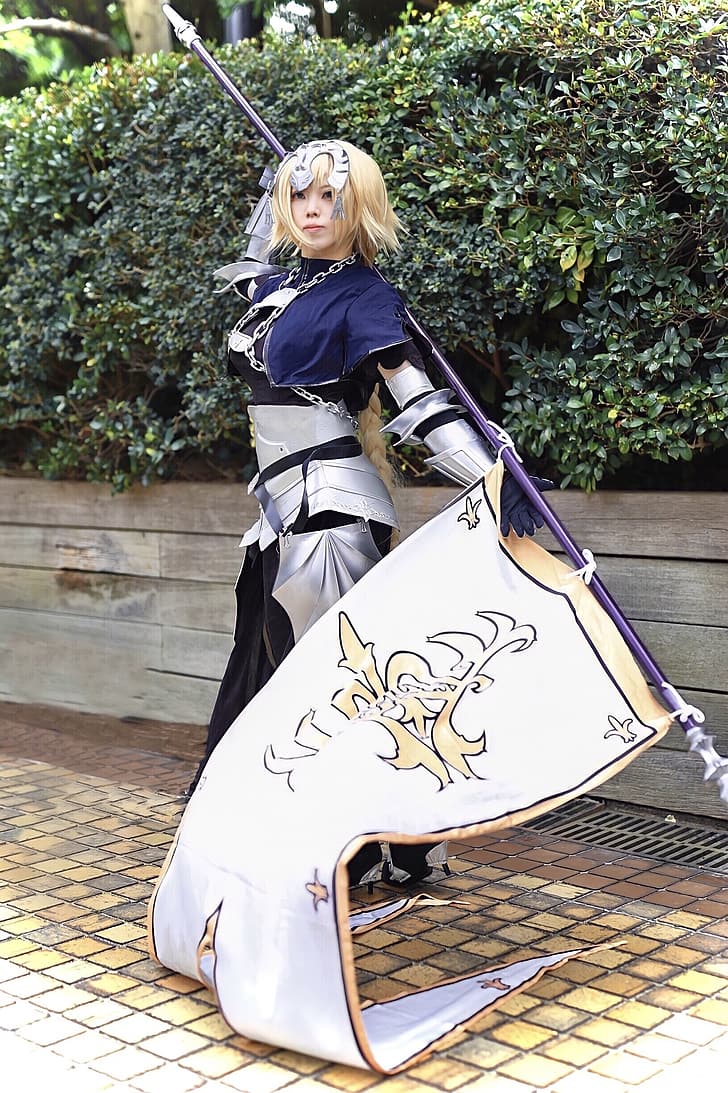 Jeanne d'Arc (Fate), Fate/Apocrypha, Cosplay, Fahne, Rüstung, HD, Handy-Hintergrundbild
