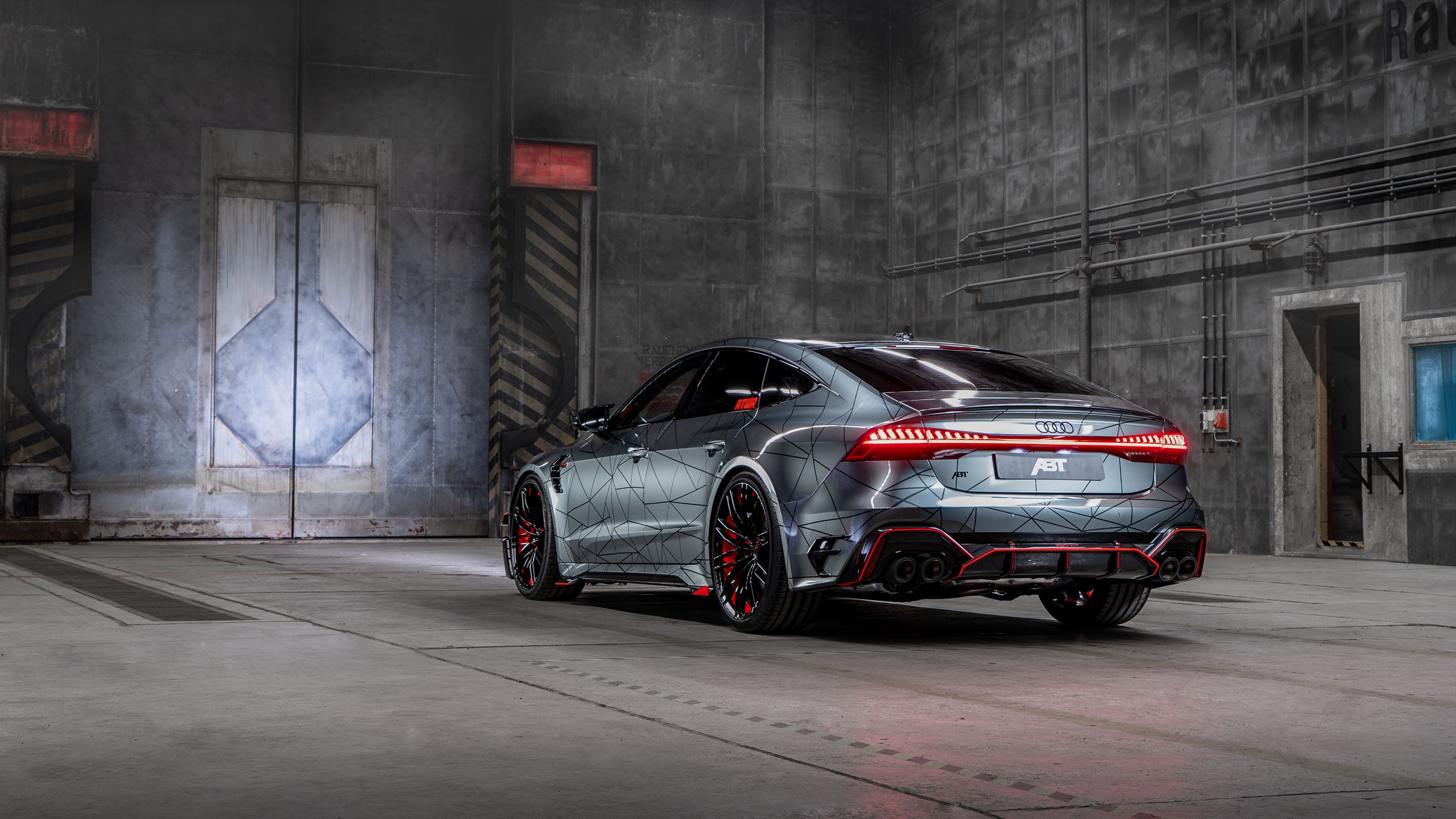 Audi RS7, ABT Sportsline, Heckansicht, Grau, Halle, 2K, Hintergrundbild für den PC