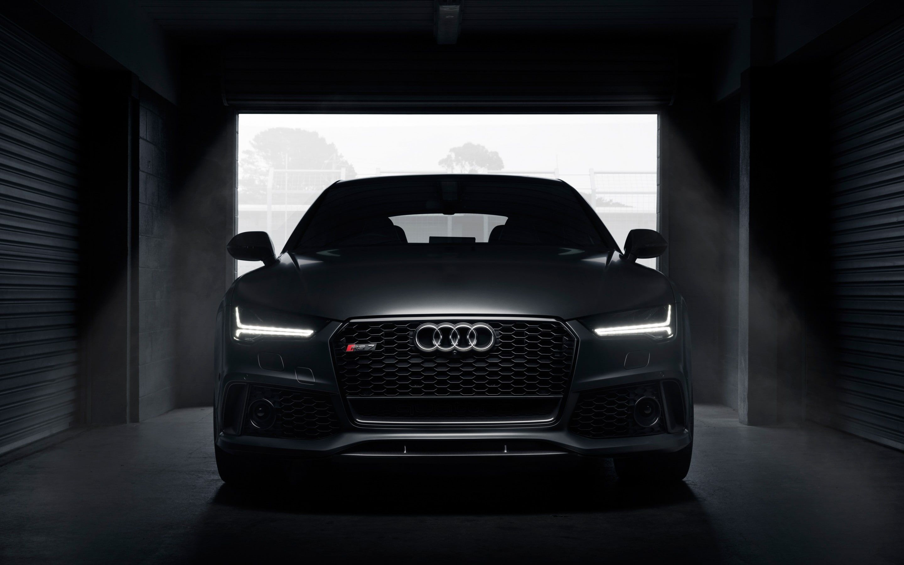 Audi RS7, Schwarz, Tunnel, Frontansicht, Dunkel, 16:10, 2K-Hintergrundbild für den Desktop