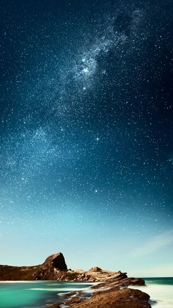 Milchstraße, Sternenhimmel, Küste, Felsen, Nacht, Hintergrundbild für iPhone und Android