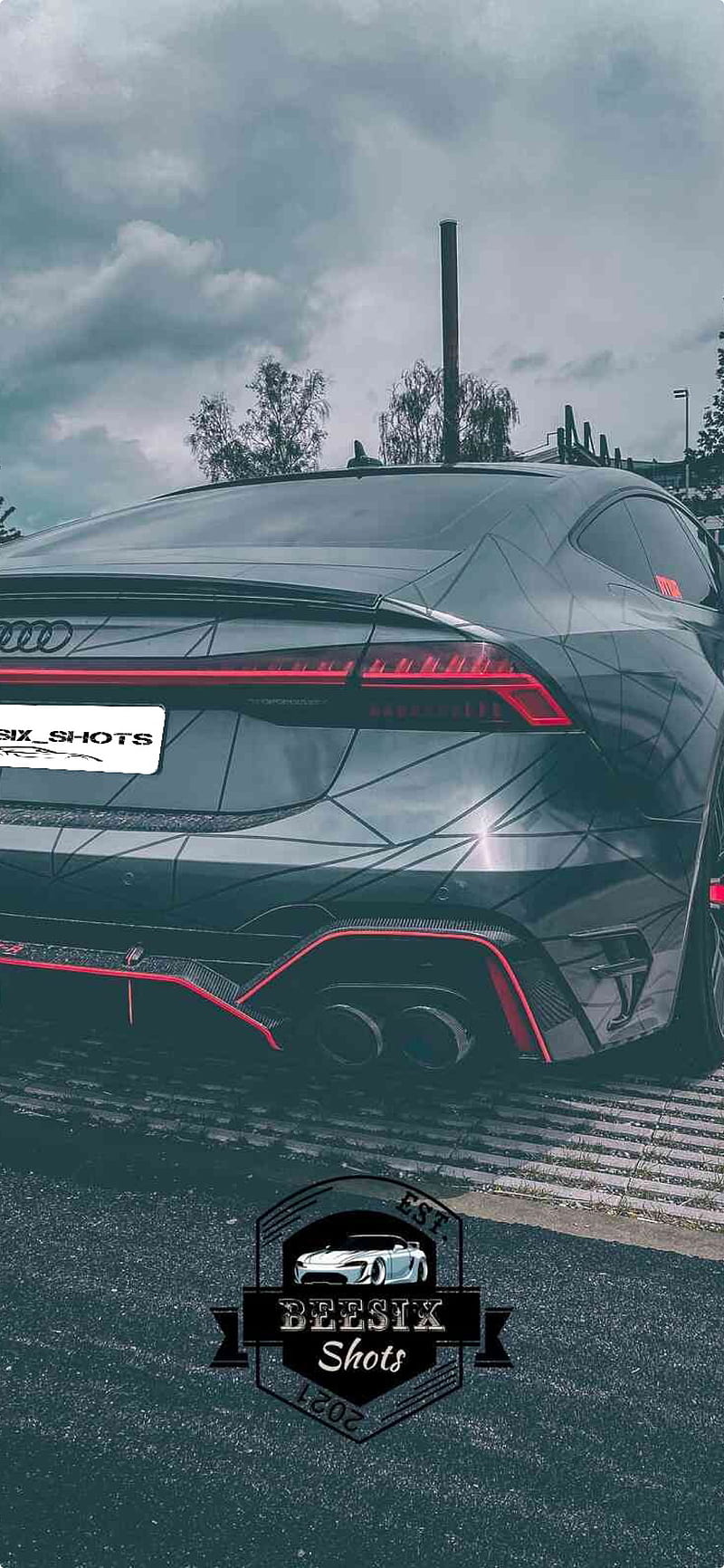Audi RS7, Heckansicht, Grau, Bewölkter Himmel, Logo, HD, Handy-Hintergrund im Hochformat
