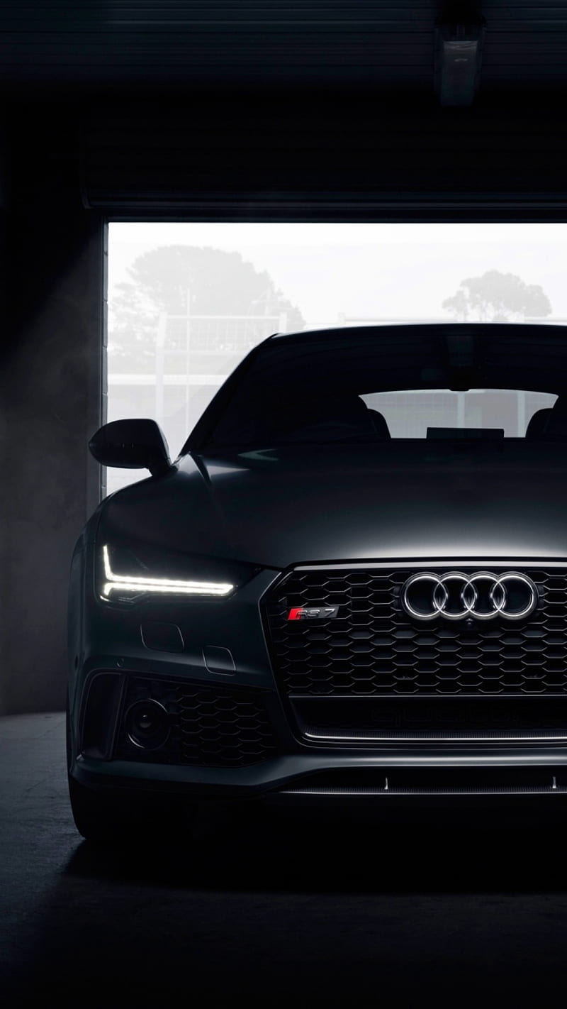 Audi RS7, Schwarz, Garage, Frontansicht, Dunkel, HD, Sperrbildschirm fürs iPhone