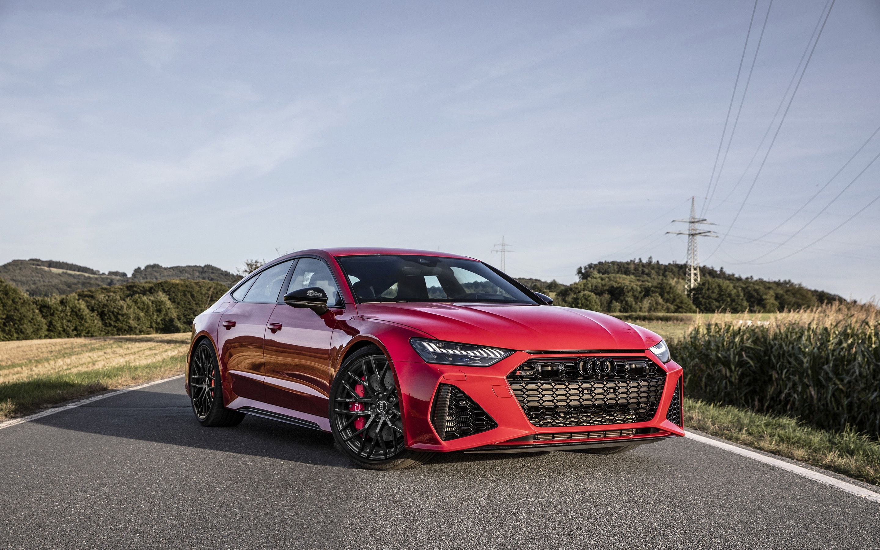 Audi RS7 Sportback, Rot, Landstraße, Feld, Sommer, 2K, Desktop-Hintergrund für Windows