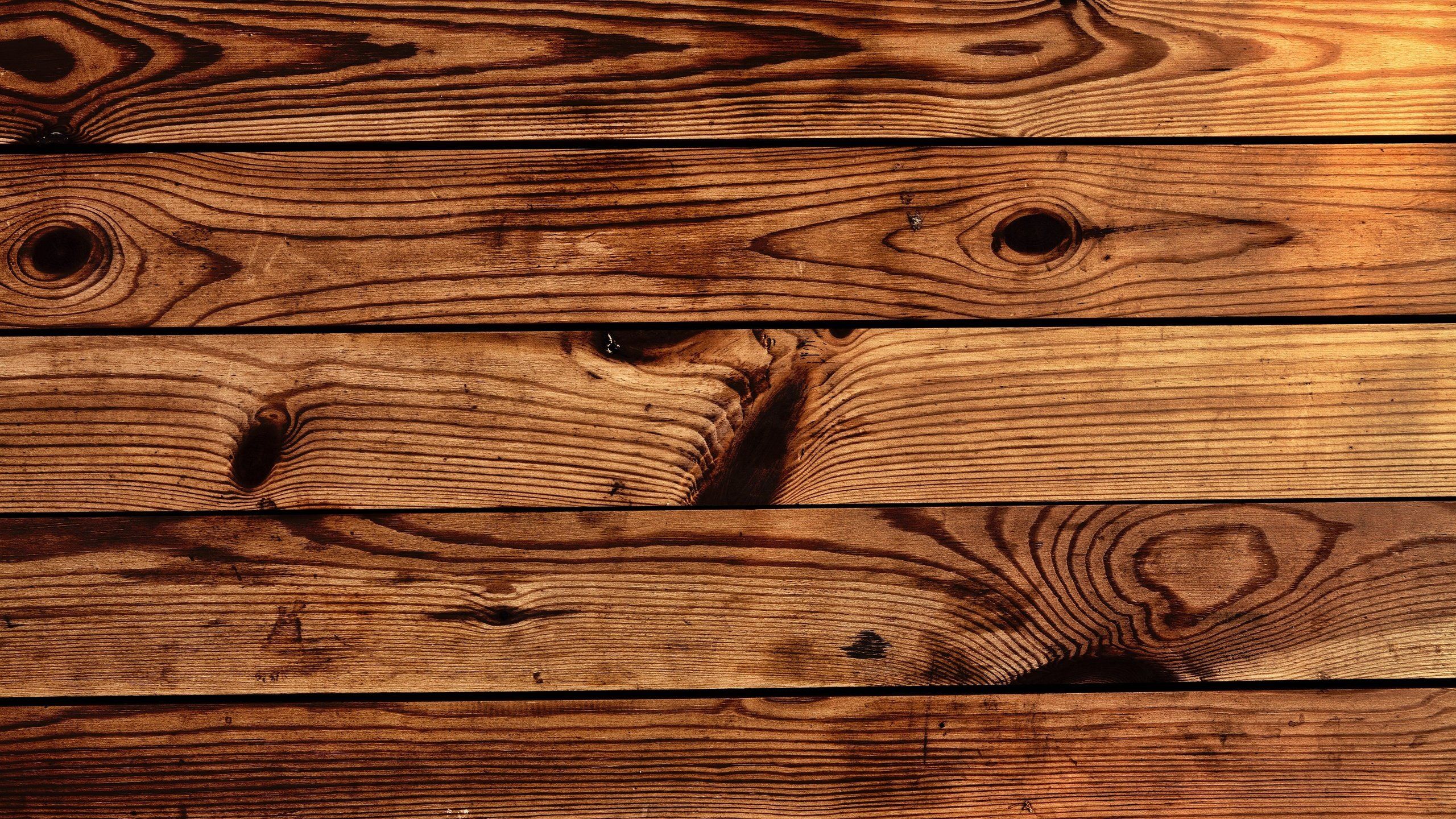 Holzbretter, Astlöcher, Holzmaserung, Orangebraun, Horizontale Dielen, 2K, Windows-Hintergrundbild