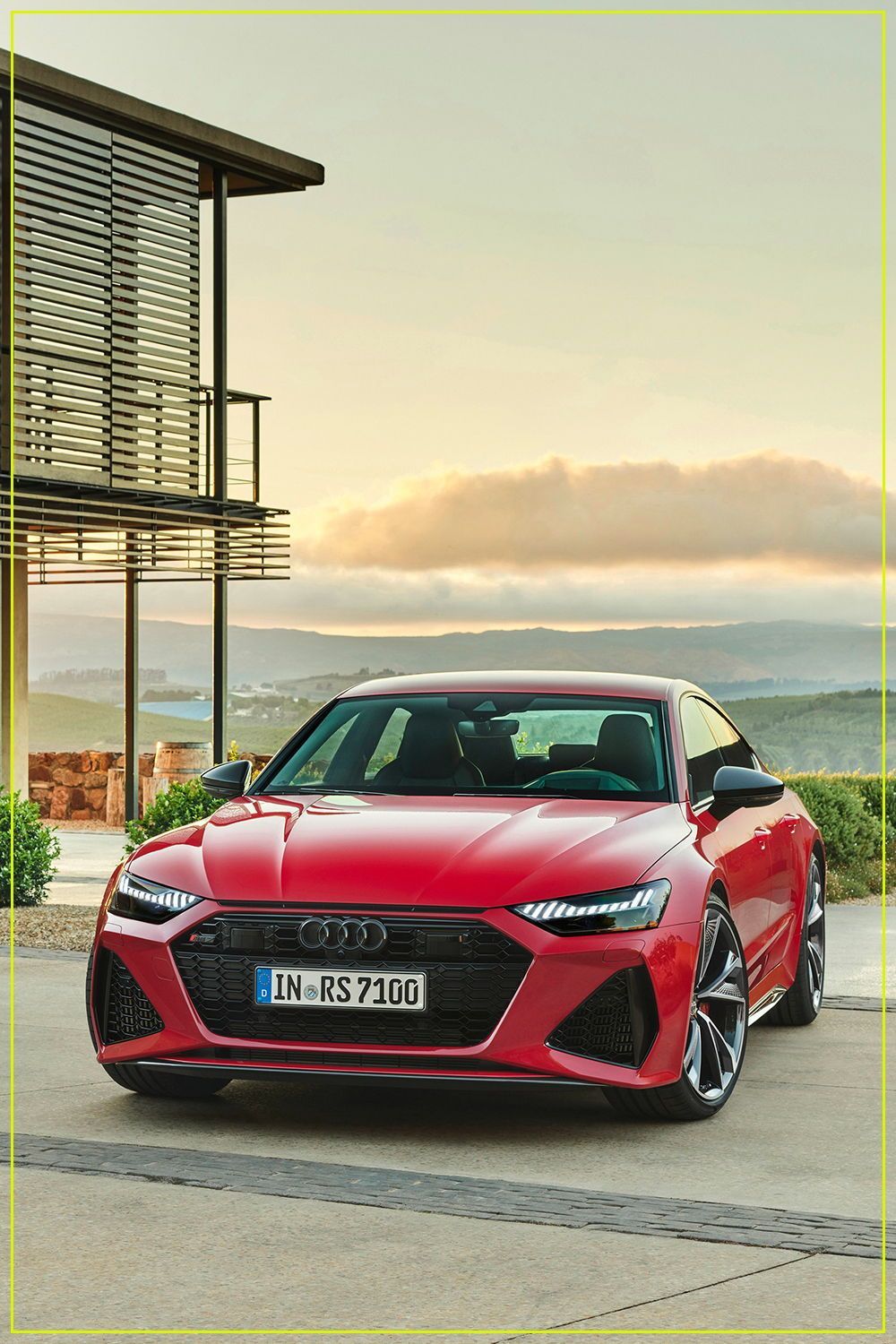 Audi RS7 Sportback, Rot, Gebäude, Frontansicht, Abendhimmel, Android-Hintergrundbild