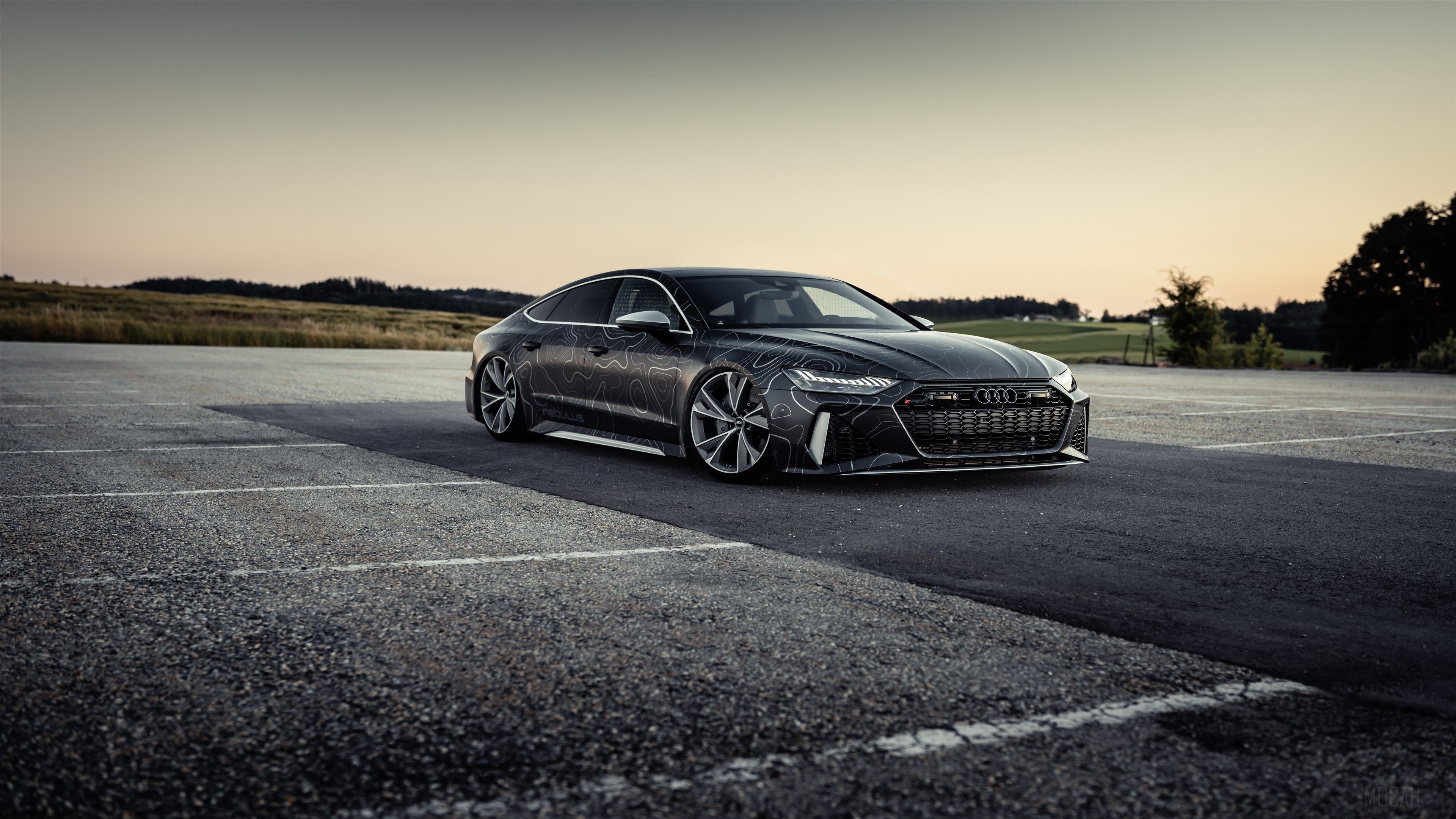 Audi RS7 Sportback, Grau, Dämmerung, Weite Ebene, Seitenansicht, 3840x2160, PC-Hintergrundbild