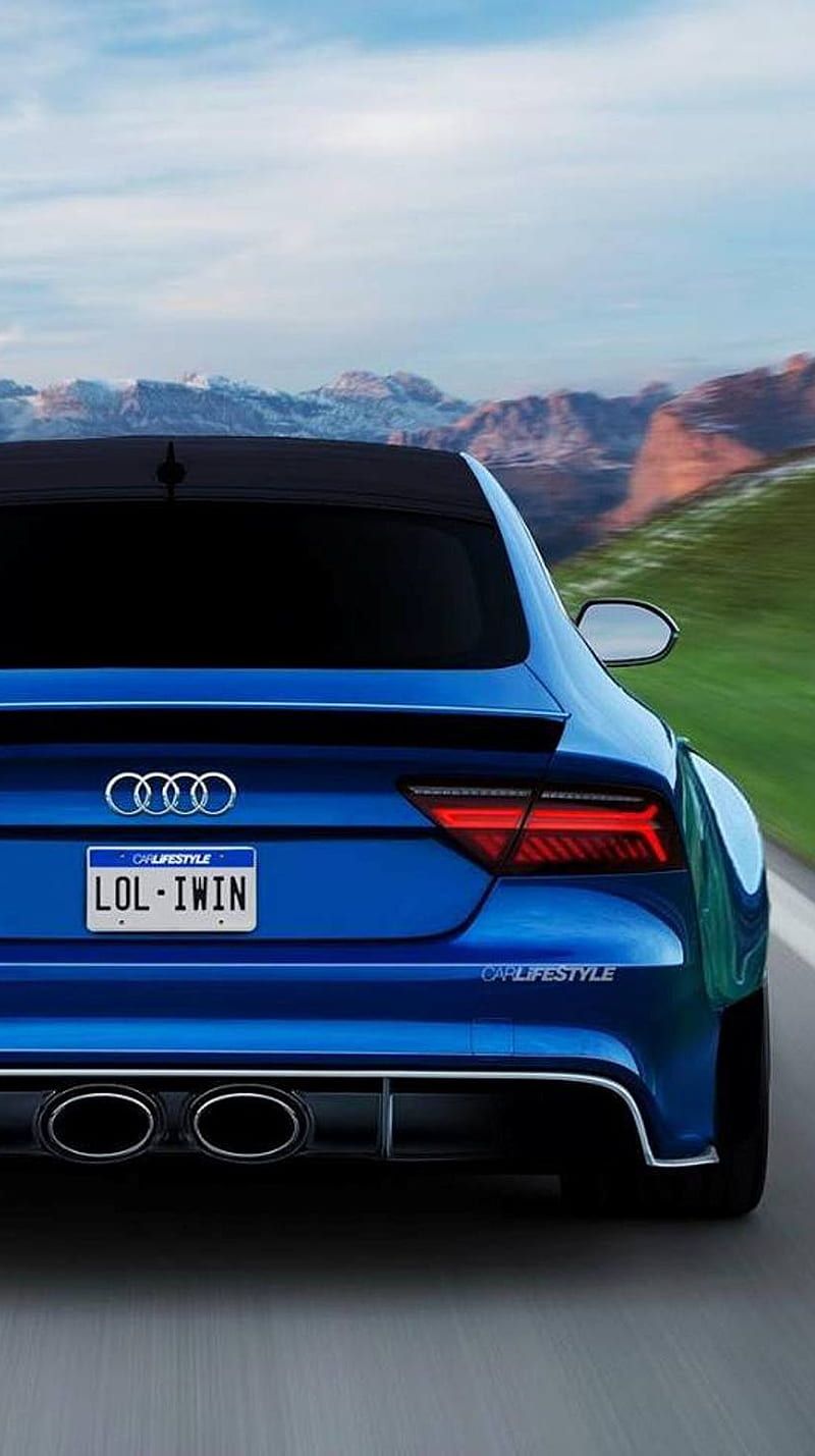 Audi RS7, Blau, Heckansicht, Felsen, Blauer Himmel, HD, Sperrbildschirm fürs iPhone