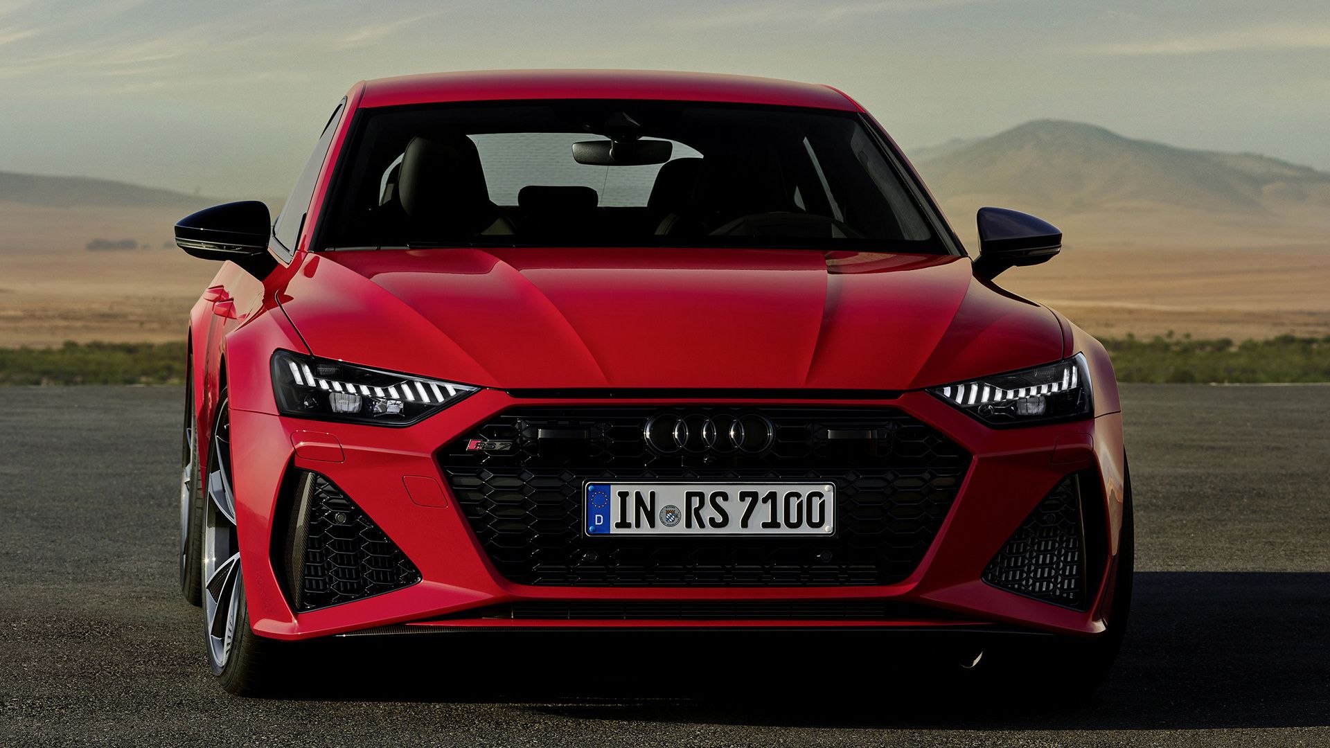 Audi RS7 Sportback, Rot, Frontansicht, Dämmerung, Hügel, Full HD, Breitbild-Hintergrundbild