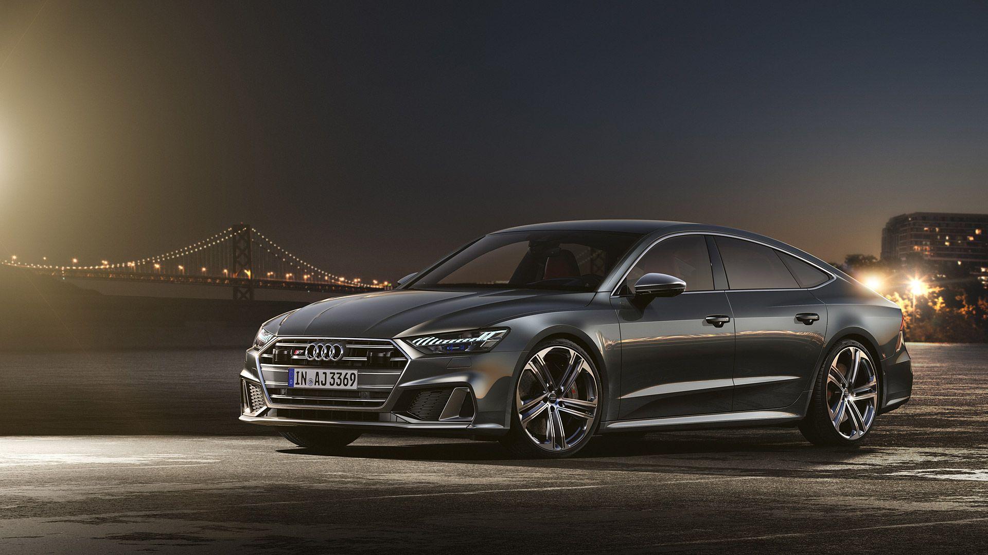 Audi RS7, Grau, Nacht, Brücke, Stadtlichter, Full HD 1080p, Desktop-Hintergrundbild
