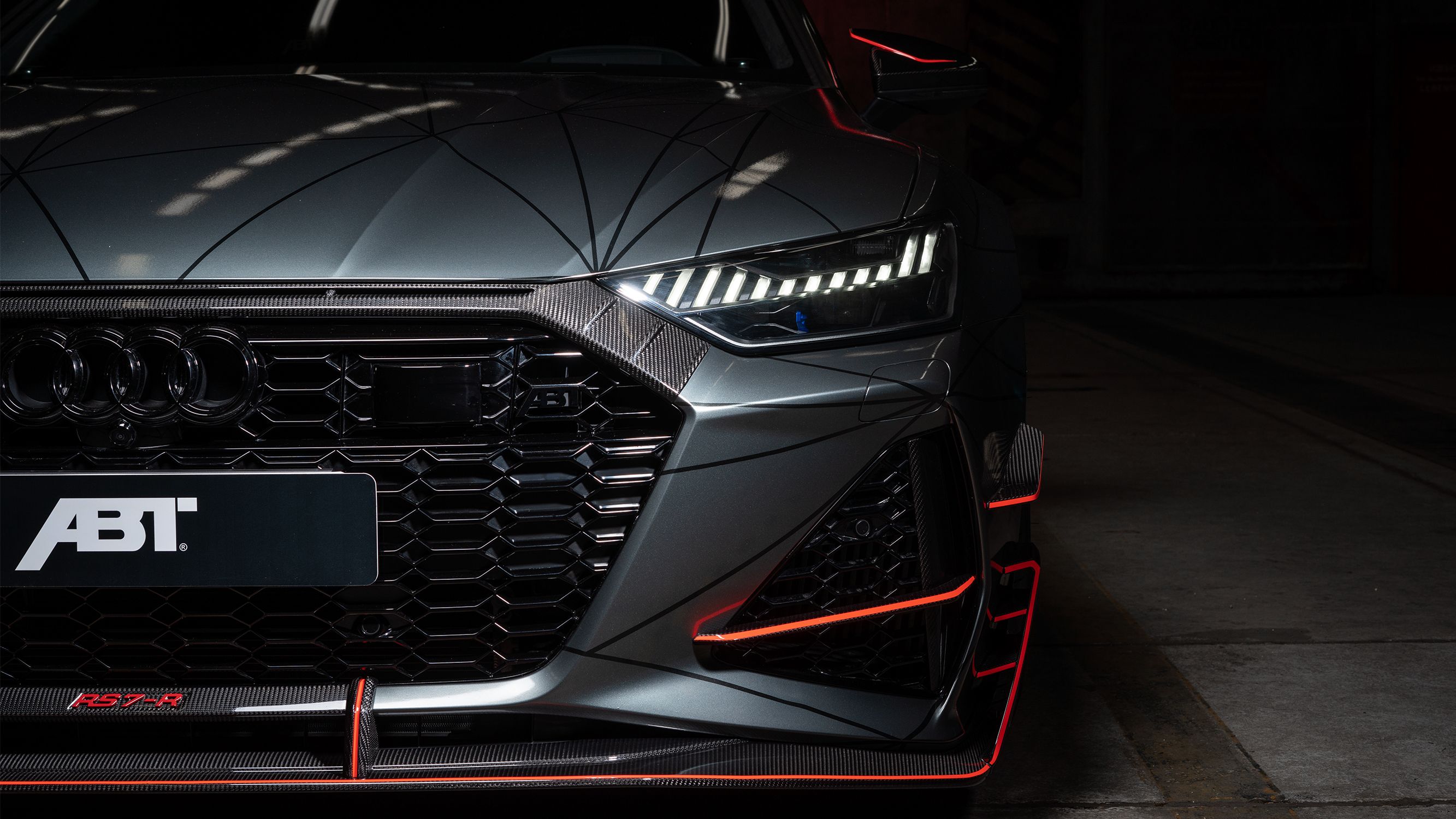 Audi RS7, ABT Sportsline, Kühlergrill, Rote Akzente, Detailaufnahme, 2K, Laptop-Hintergrundbild