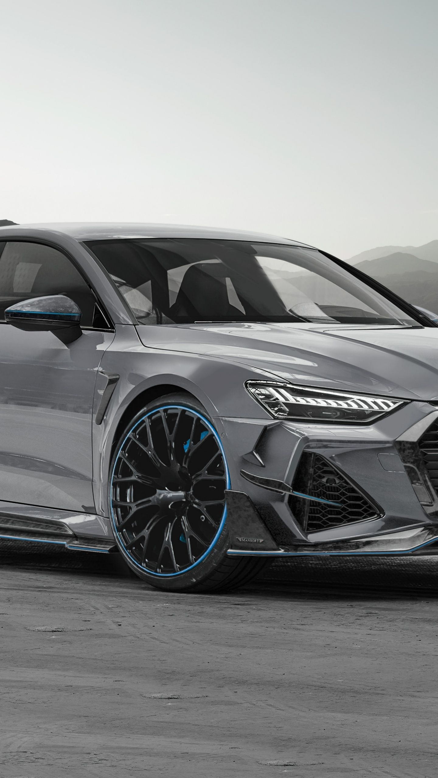 Audi RS7, Grau, Frontansicht, Detailaufnahme, Hell, QHD+, Handy-Hintergrund im Hochformat