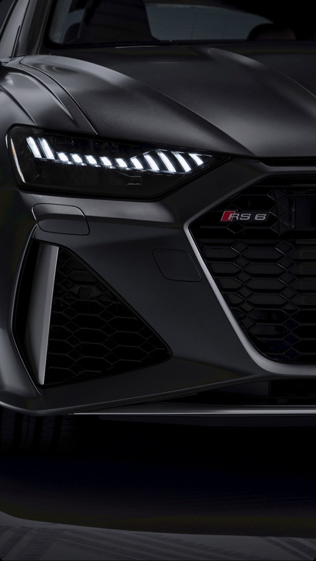 Audi RS7, LED-Scheinwerfer, Detailaufnahme, Dunkelgrau, Kühlergrill, Full HD, iPhone-Hintergrundbild