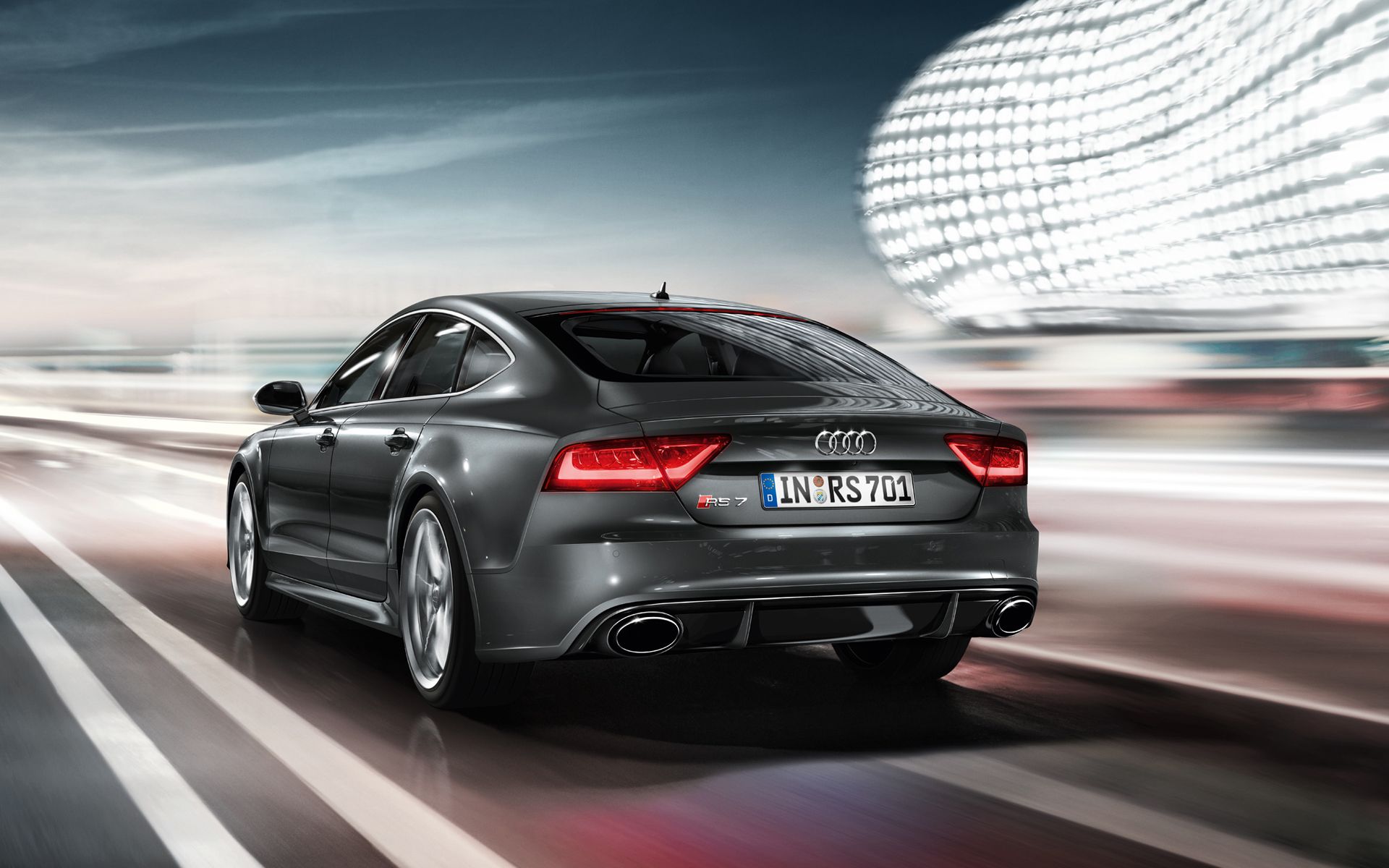 Audi RS7, Grau, Heckansicht, Lichtstreifen, Geschwindigkeit, Full HD, PC-Hintergrundbild