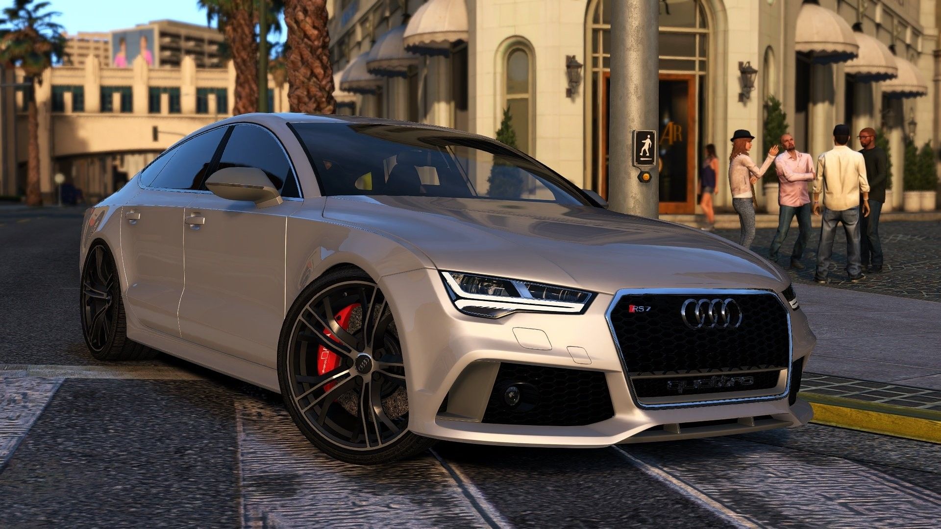Audi RS7, Beige, Hotel, Stadtstraße, Frontansicht, 1920x1080, Full-HD-Hintergrundbild für PC