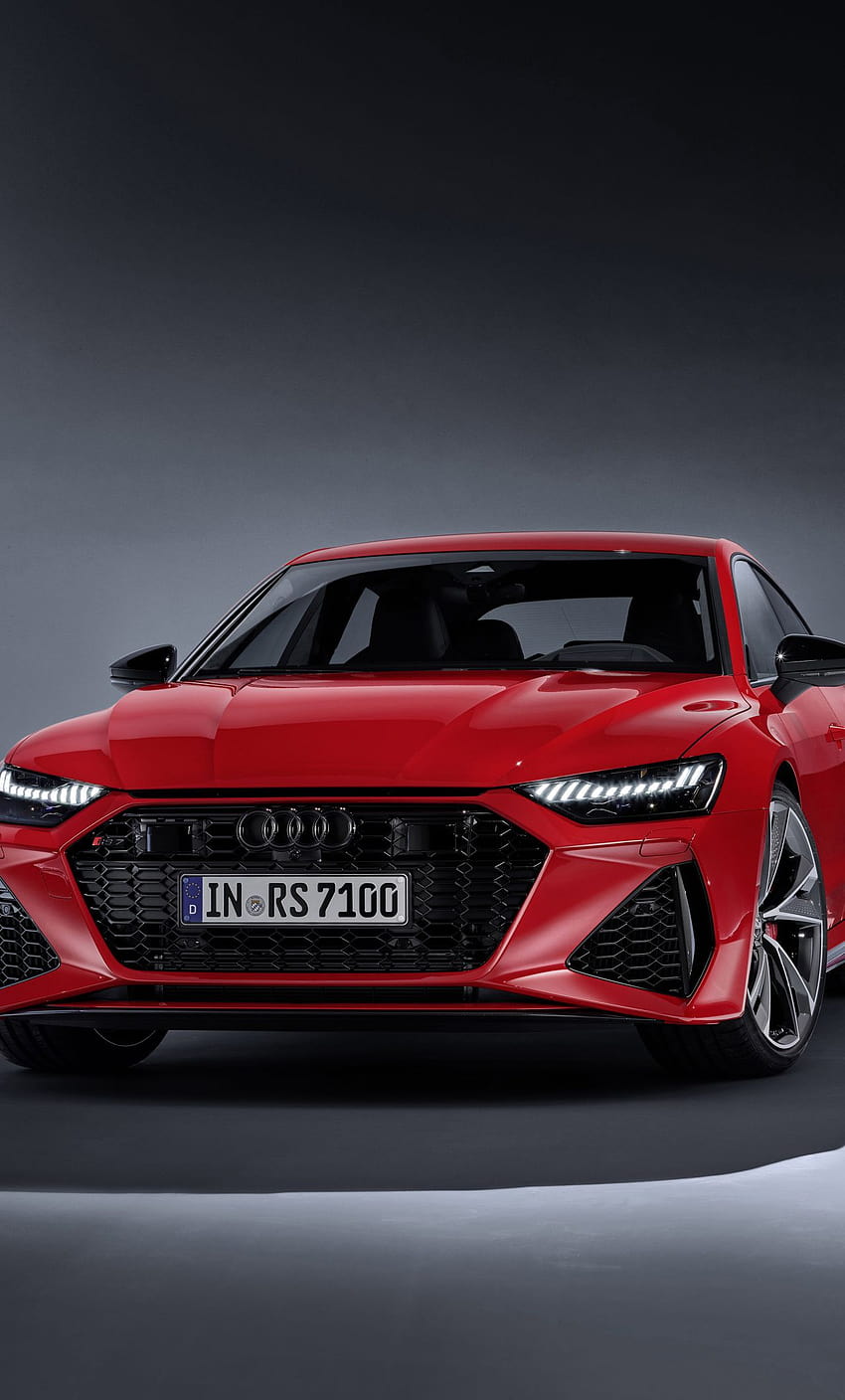 Audi RS7, Rot, Studio, Frontansicht, Grauer Hintergrund, Sperrbildschirm fürs iPhone