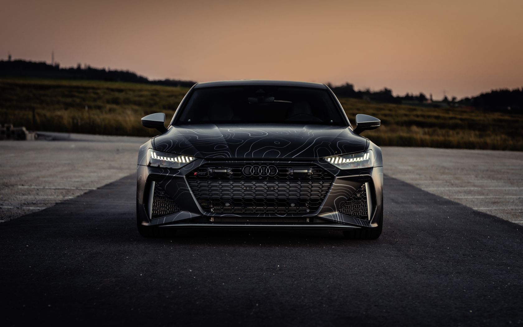 Audi RS7, Schwarz, Dämmerung, Frontansicht, Straße, HD, Desktop-Hintergrund für Windows