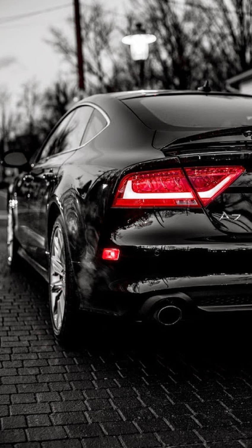 Audi RS7, Schwarz, Heckansicht, Schwarz-Weiß, Rückleuchten, HD, Handy-Hintergrundbild
