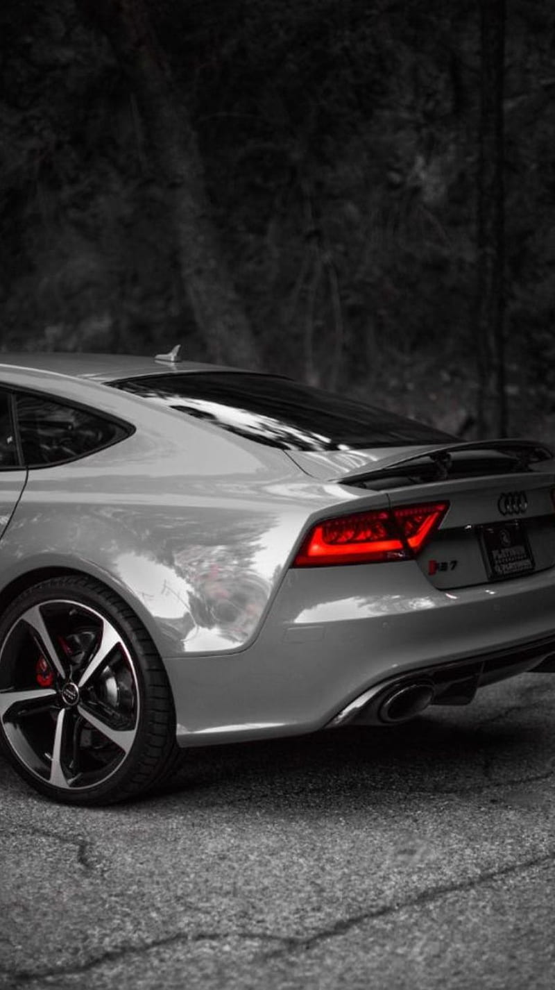 Audi RS7, Silber, Schwarz-Weiß, Heckansicht, Rückleuchten, Hintergrundbild fürs Handy