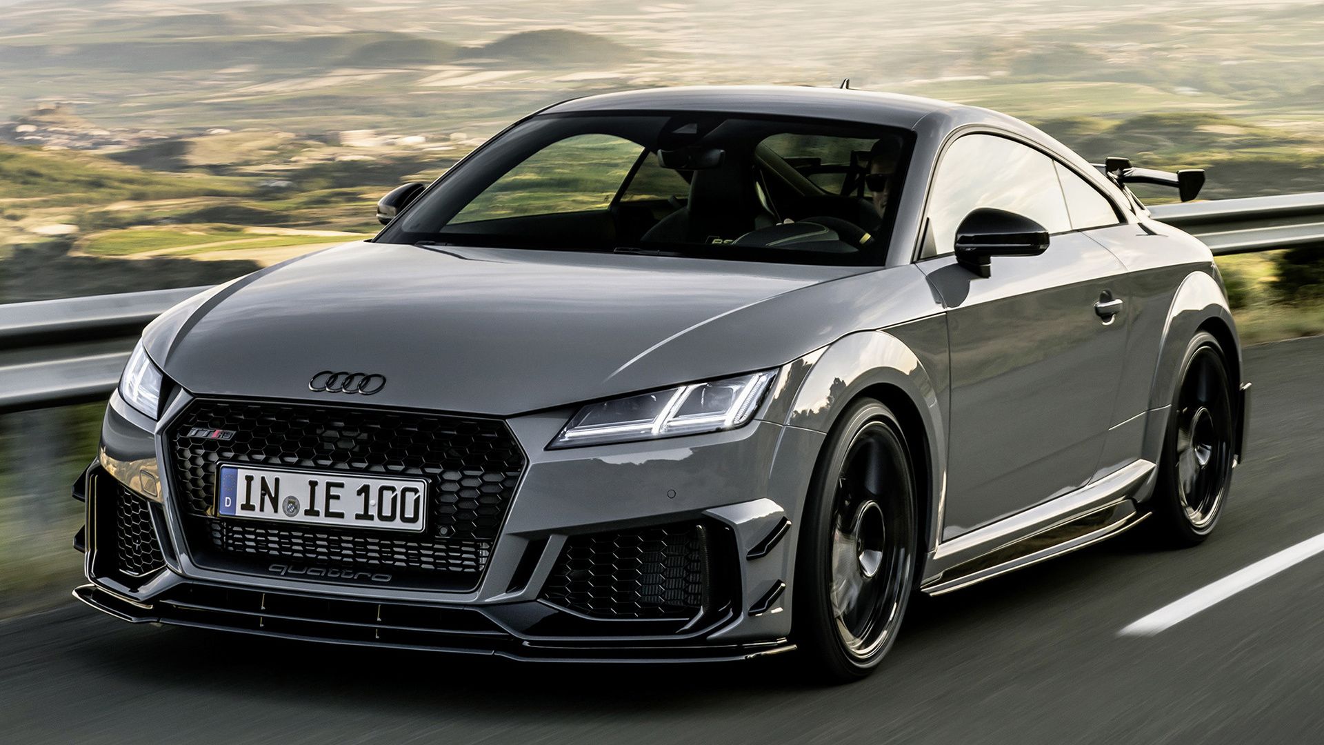 Audi TT RS, Grau, Fahraufnahme, Frontansicht, Landschaft, Full-HD-Hintergrundbild für PC