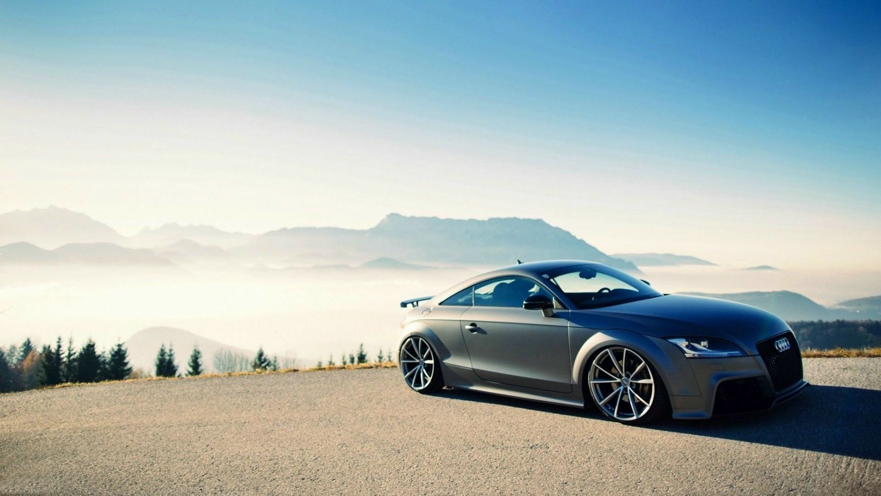 Audi TT, Grau, Nebel, Berge, Seitenansicht, 16:9, HD-Hintergrundbild für den Desktop