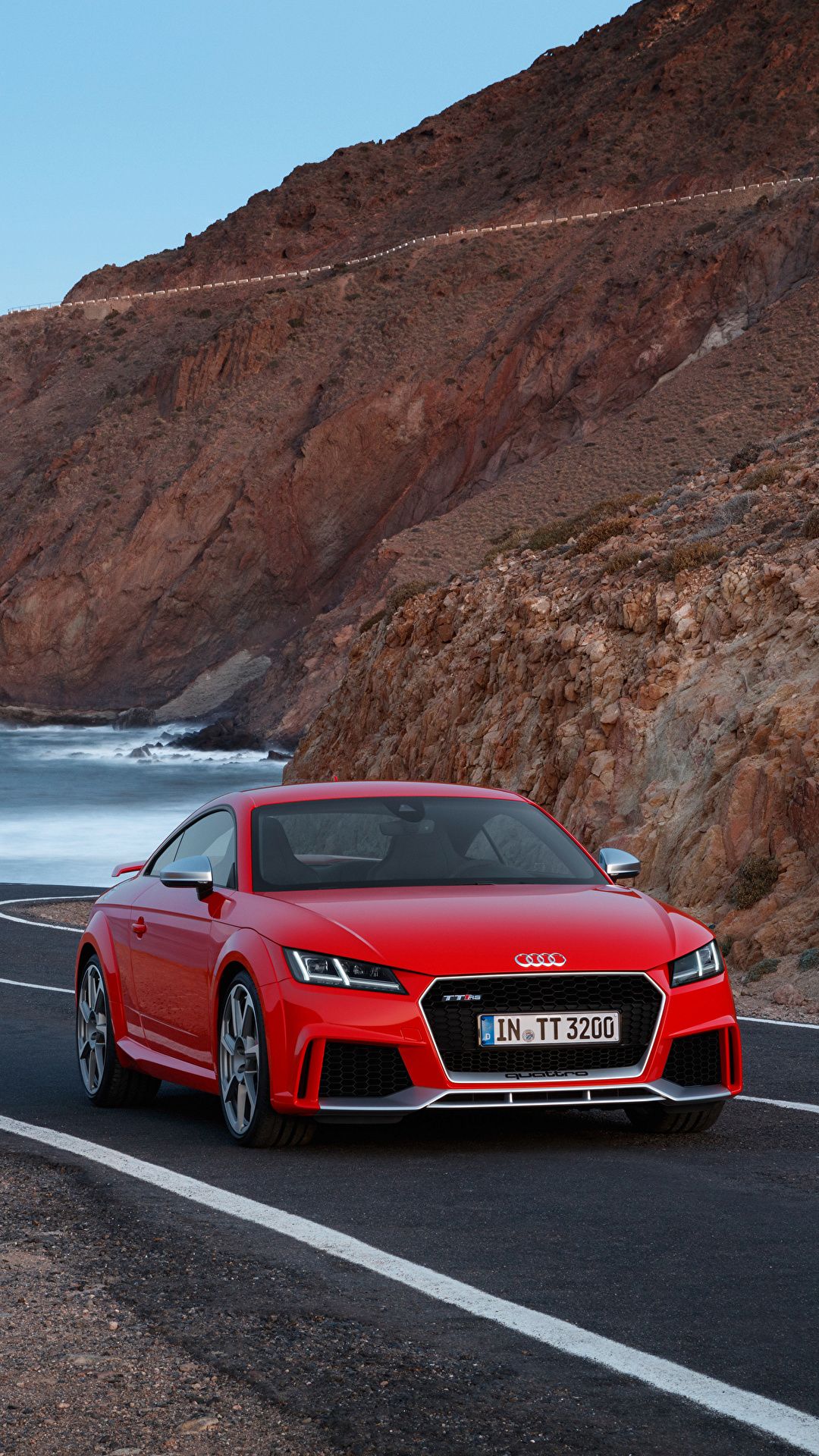 Audi TT, Rot, Felswand, Landstraße, Frontansicht, Full HD, Hintergrundbild fürs Handy