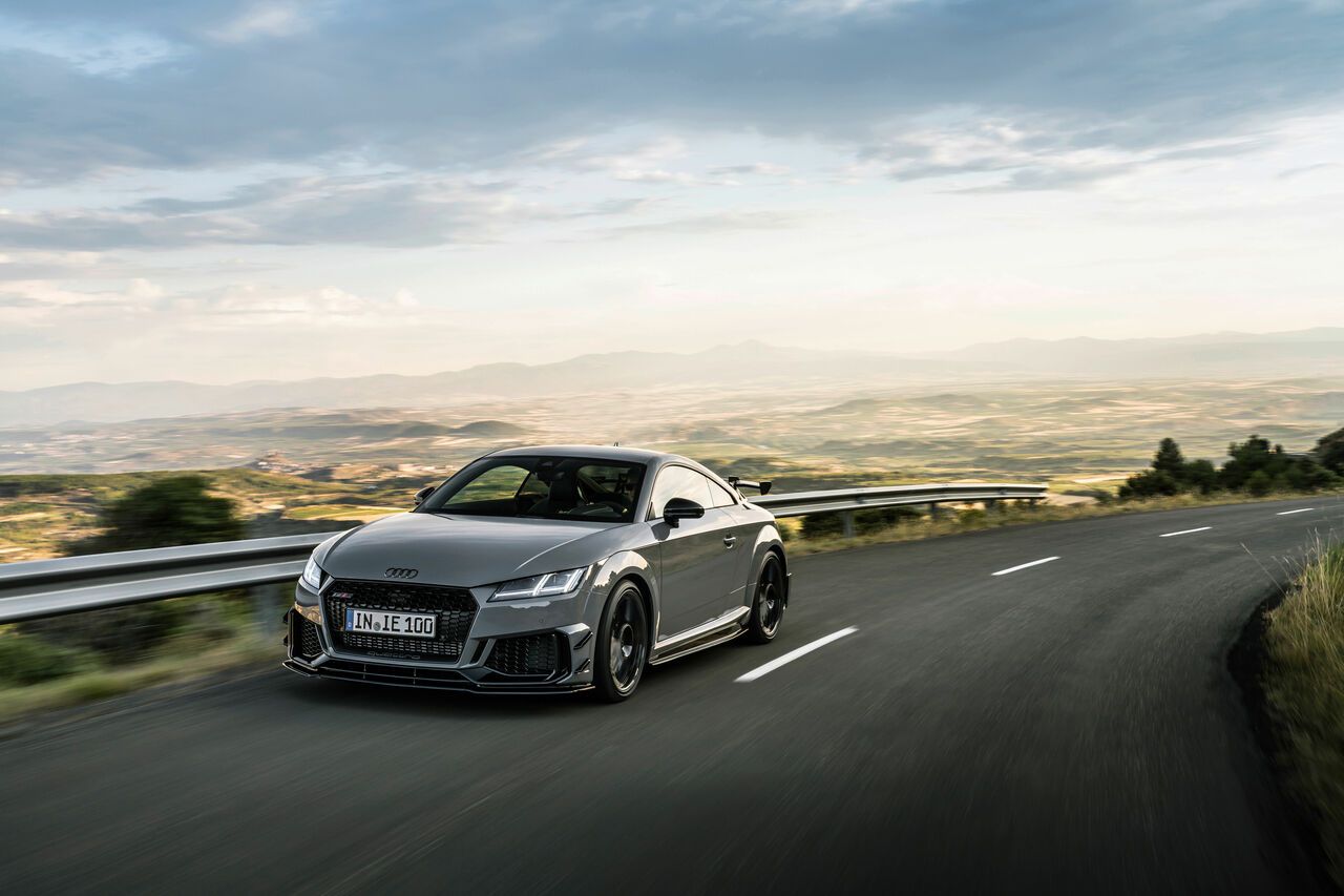 Audi TT RS, Grau, Landstraße, Fahraufnahme, Hügellandschaft, HD, PC-Hintergrundbild