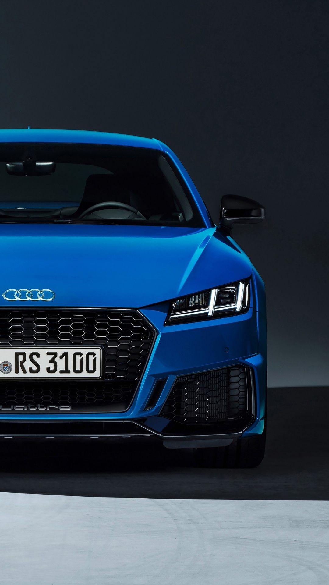 Audi TT RS, Blau, Frontansicht, Detailaufnahme, Dunkel, Hintergrundbild für iPhone und Android