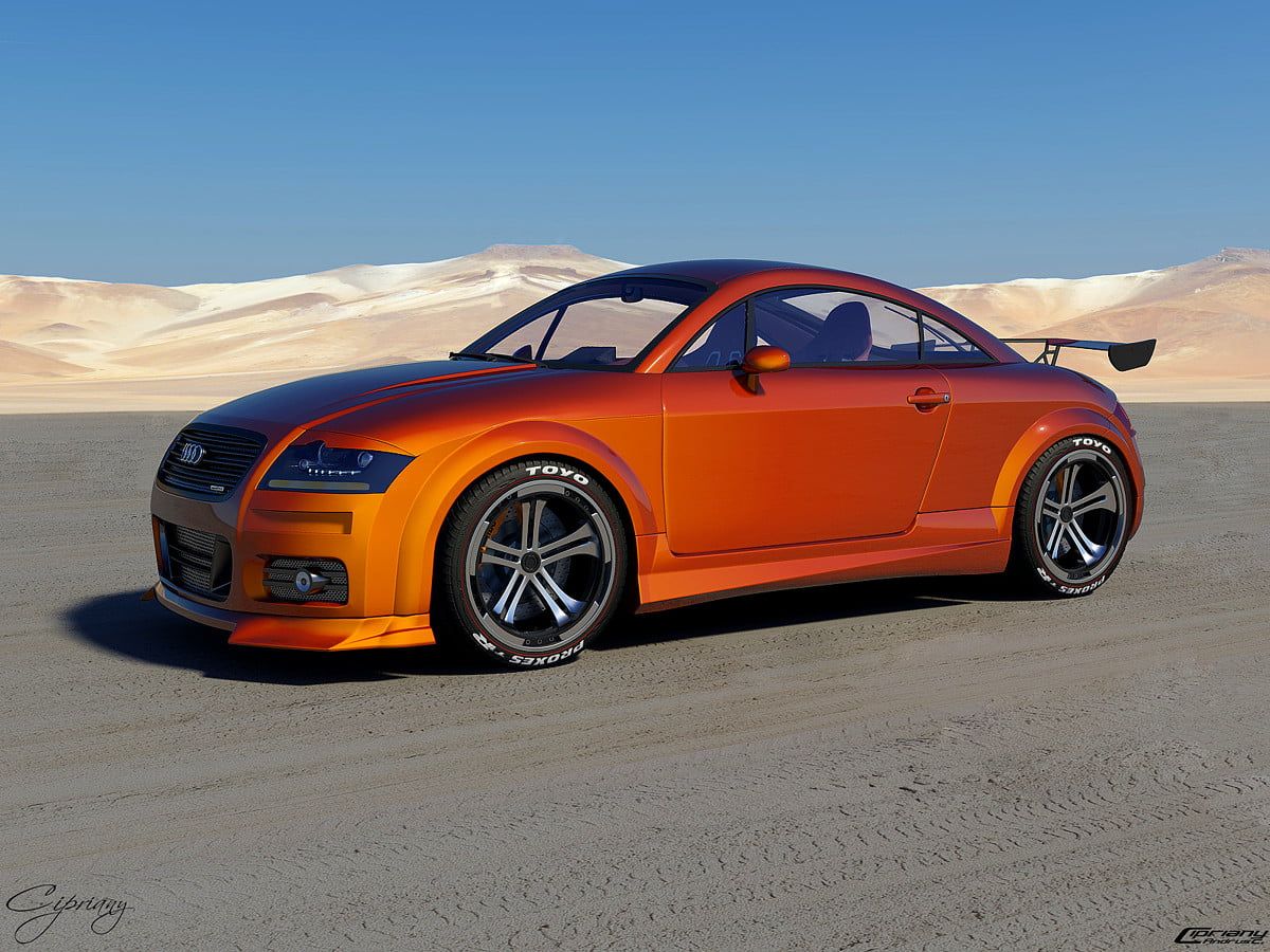 Audi TT, Orange, Wüste, Dünen, Digitale Kunst, Hintergrundbild für iPad und Tablet