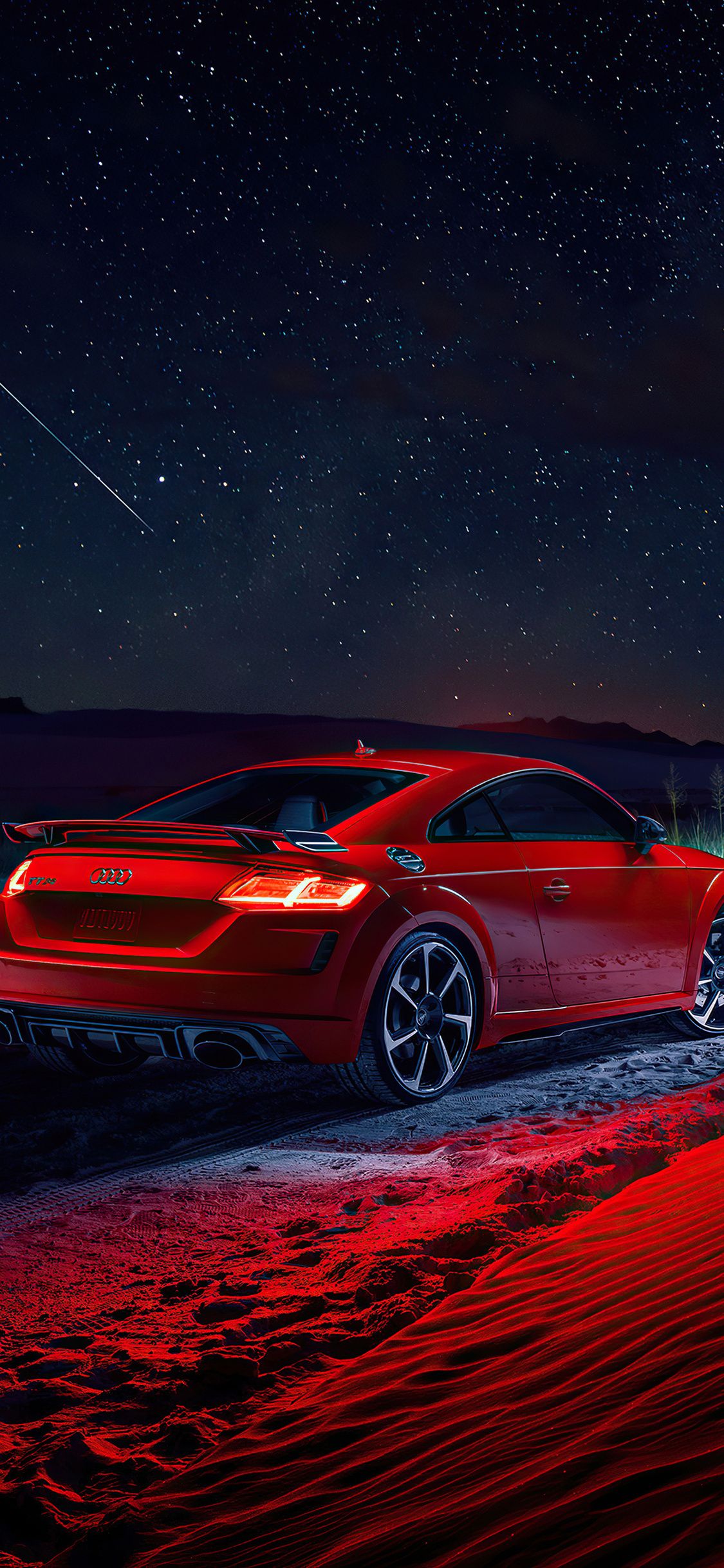 Audi TT, Rot, Nacht, Sternenhimmel, Heckansicht, Hintergrundbild für iPhone und Android