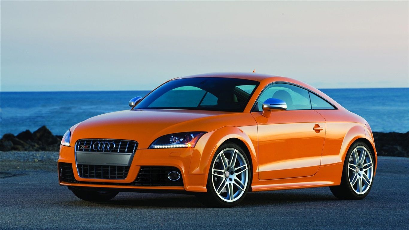 Audi TTS, Orange, Meer, Küste, Dreiviertelansicht, HD, Hintergrund für den Desktop