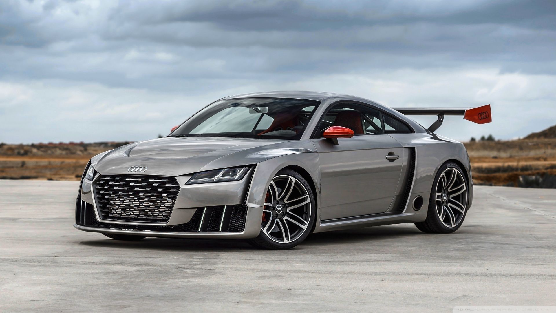 Audi TT clubsport turbo, Konzeptauto, Heckflügel, Silber, Bewölkter Himmel, Full HD, Breitbild-Hintergrundbild