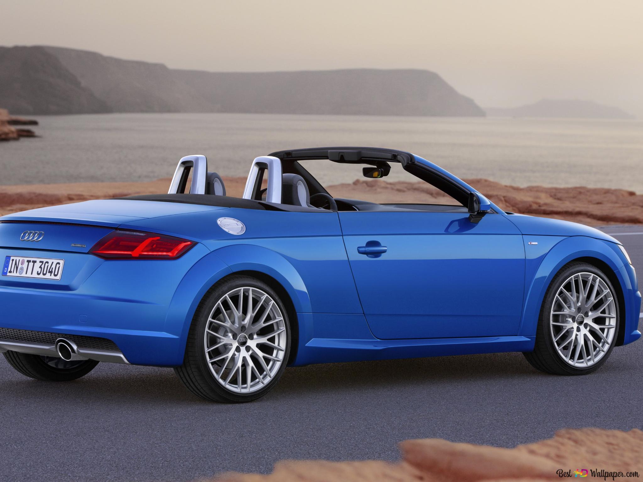 Audi TT Roadster, Blau, Cabrio, Meer, Seitenansicht, Full HD, Hintergrundbild fürs Tablet